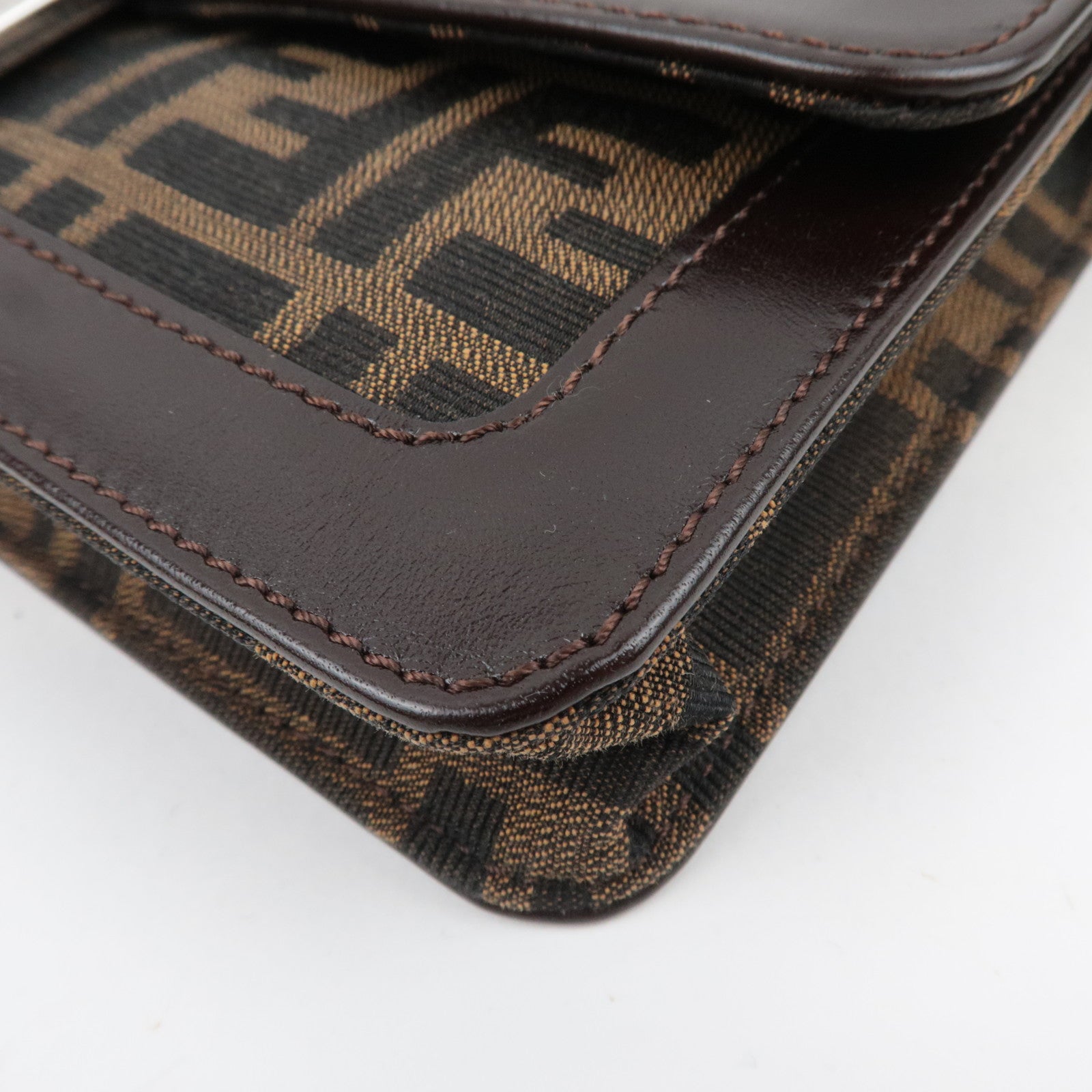 FENDI Zucca Canvas Leather Shoulder Bag Brown Black 16381