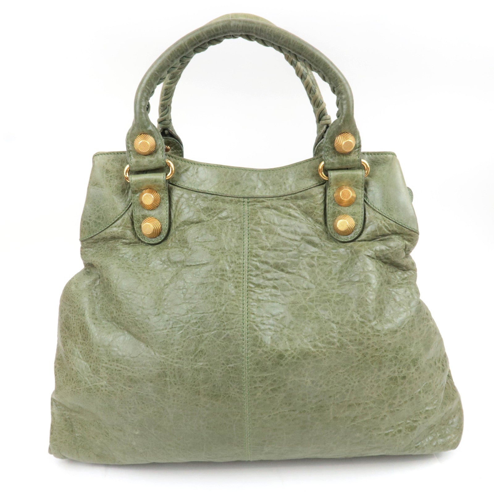 BALENCIAGA The Giant Brief Leather Handbag Green 173085
