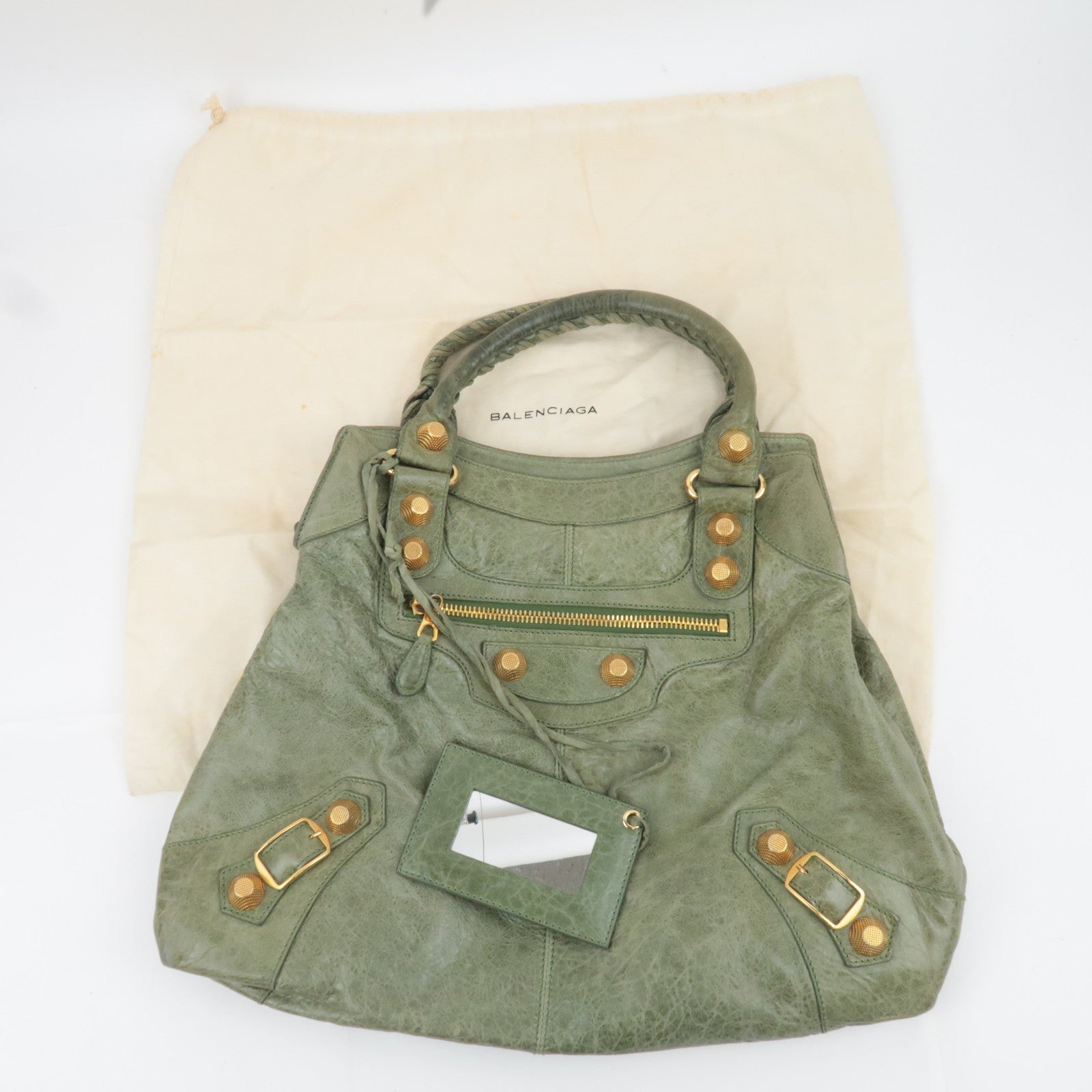 BALENCIAGA The Giant Brief Leather Handbag Green 173085