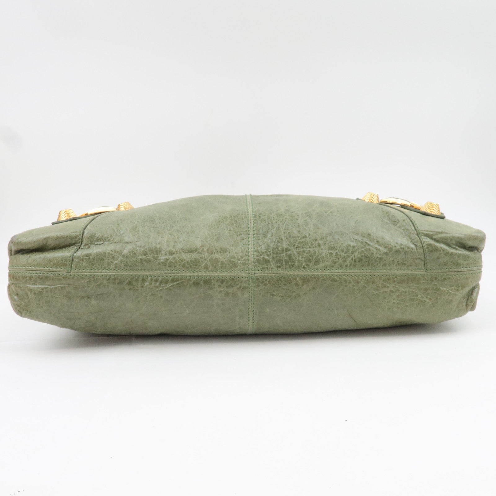 BALENCIAGA The Giant Brief Leather Handbag Green 173085