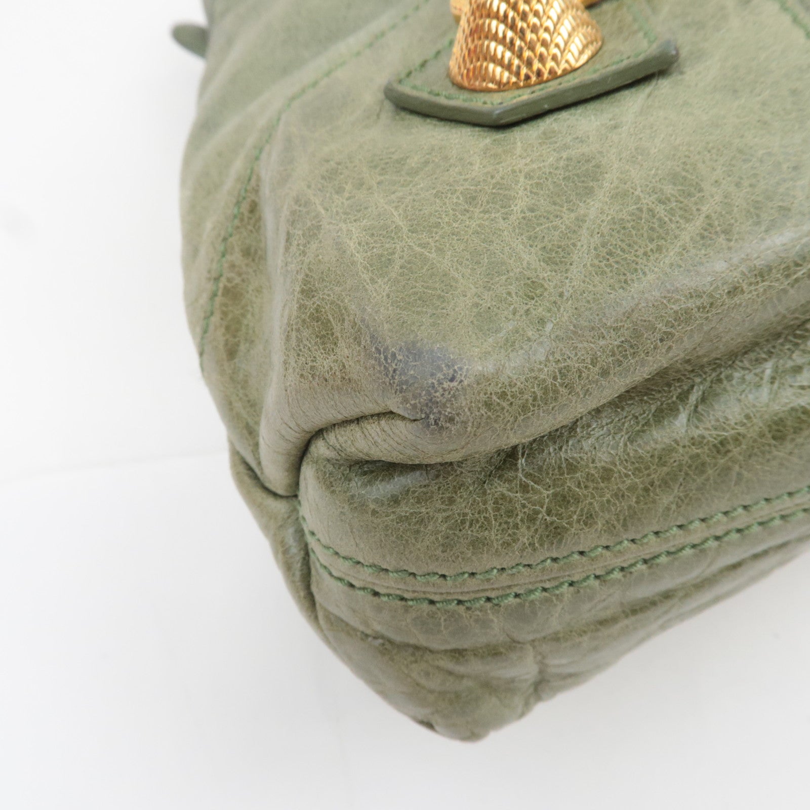 BALENCIAGA The Giant Brief Leather Handbag Green 173085