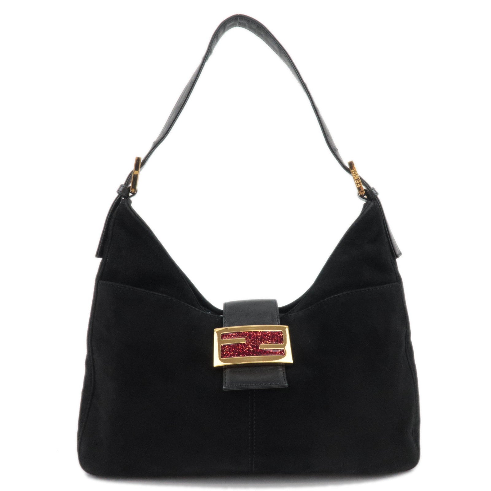 FENDI Suede Shoulder Bag Black 2656989342