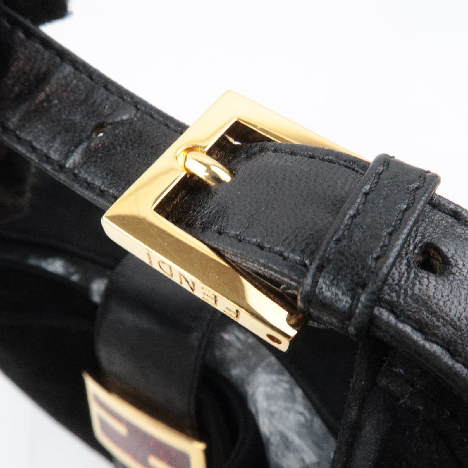 FENDI Suede Shoulder Bag Black 26569