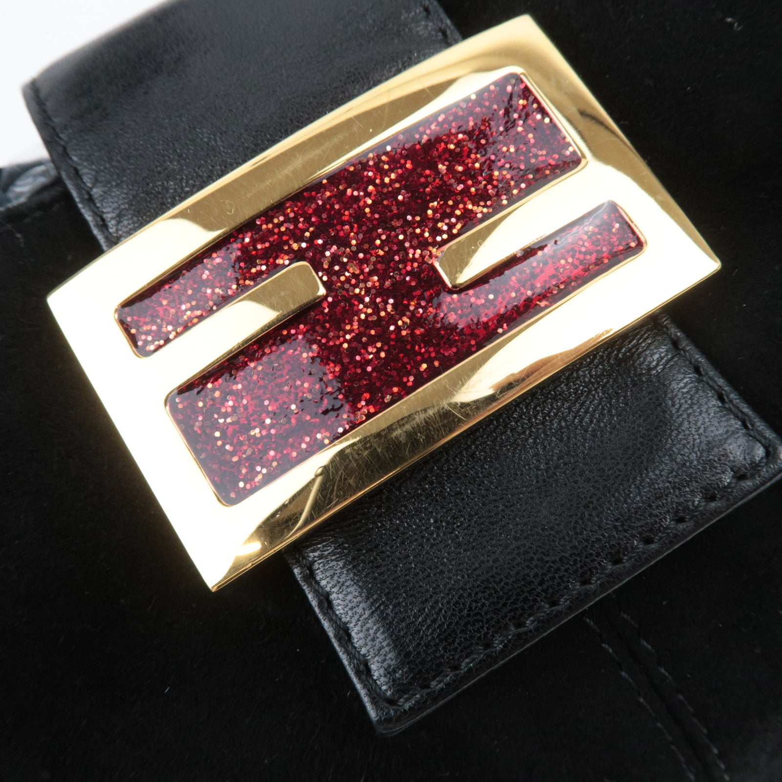 FENDI Suede Shoulder Bag Black 26569