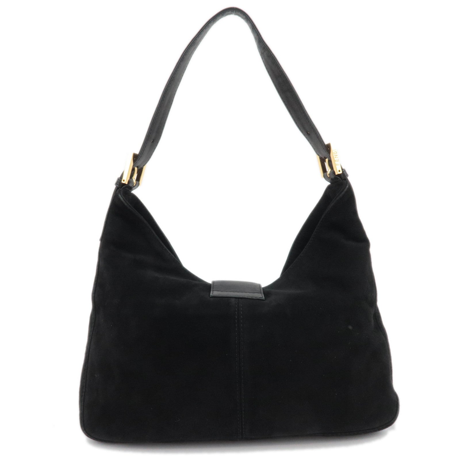 FENDI Suede Shoulder Bag Black 26569