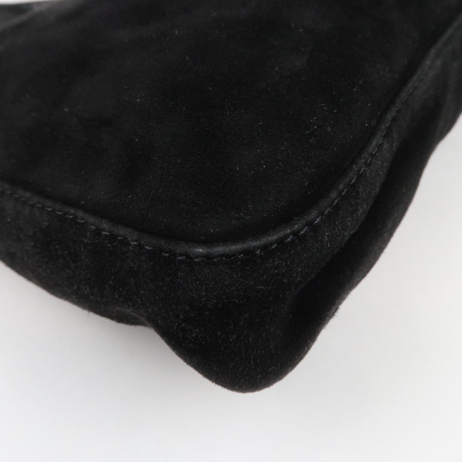 FENDI Suede Shoulder Bag Black 26569