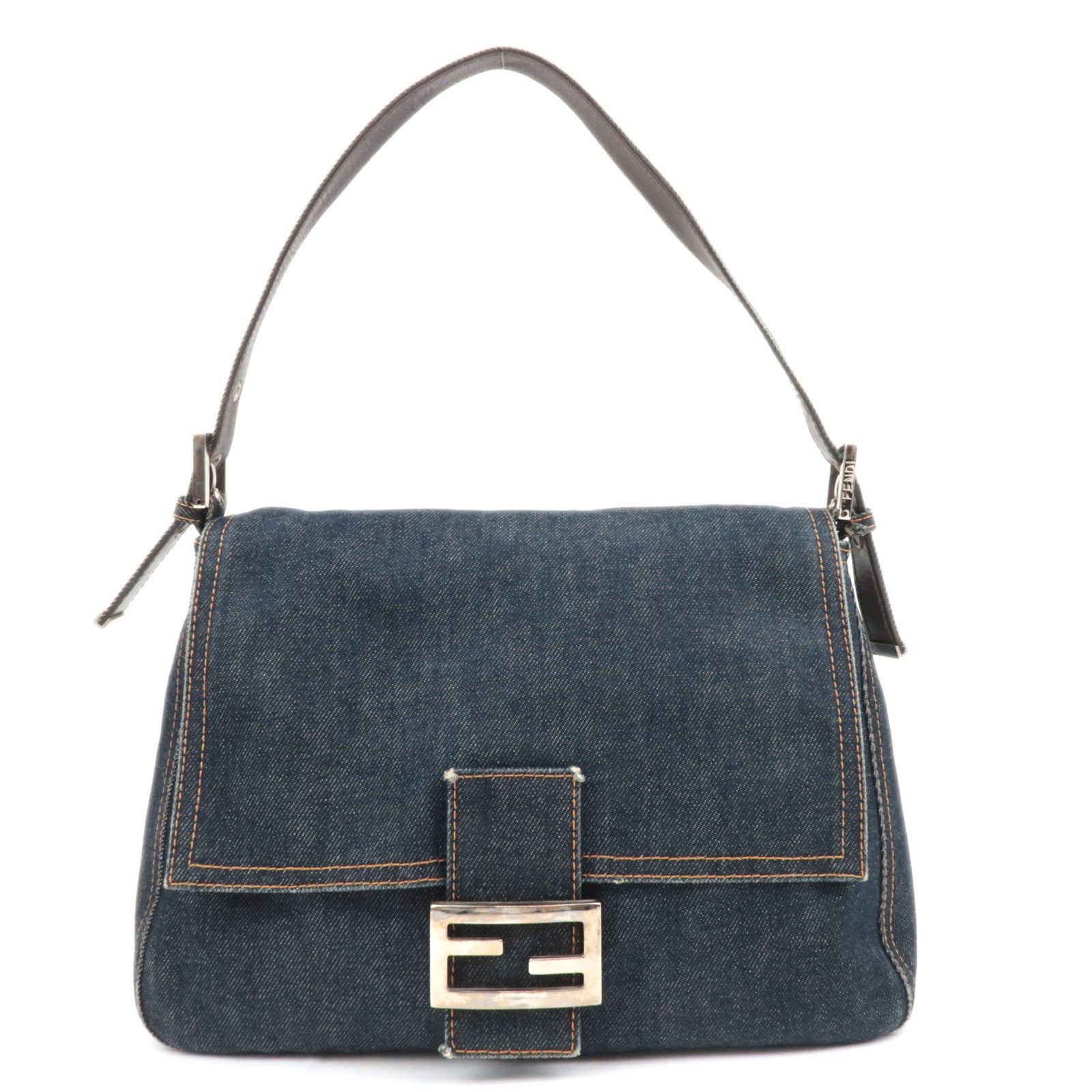 FENDI Mamma Baguette Denim Shoulder Bag Navy 2632589352