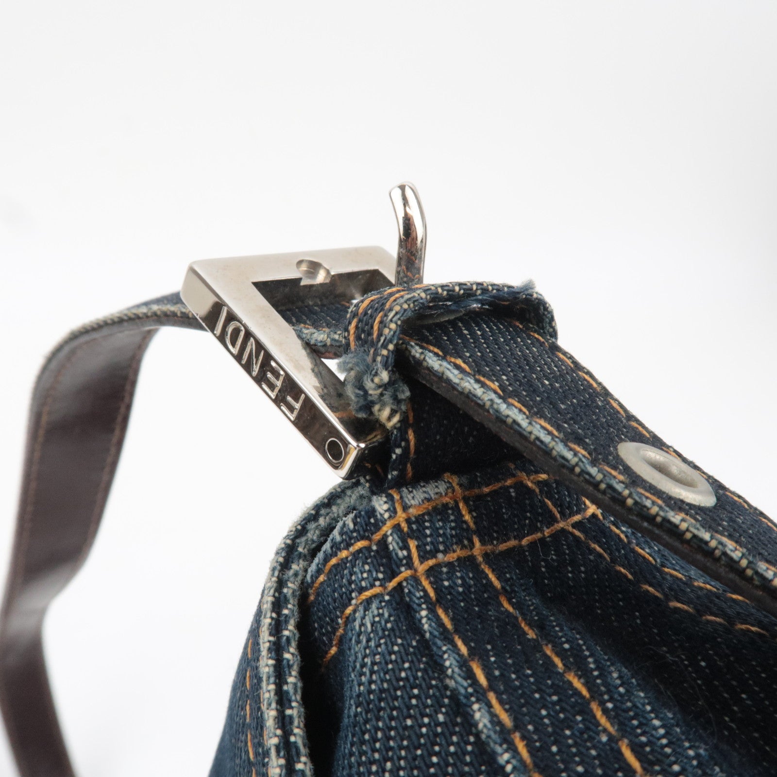 FENDI Mamma Baguette Denim Shoulder Bag Navy 26325
