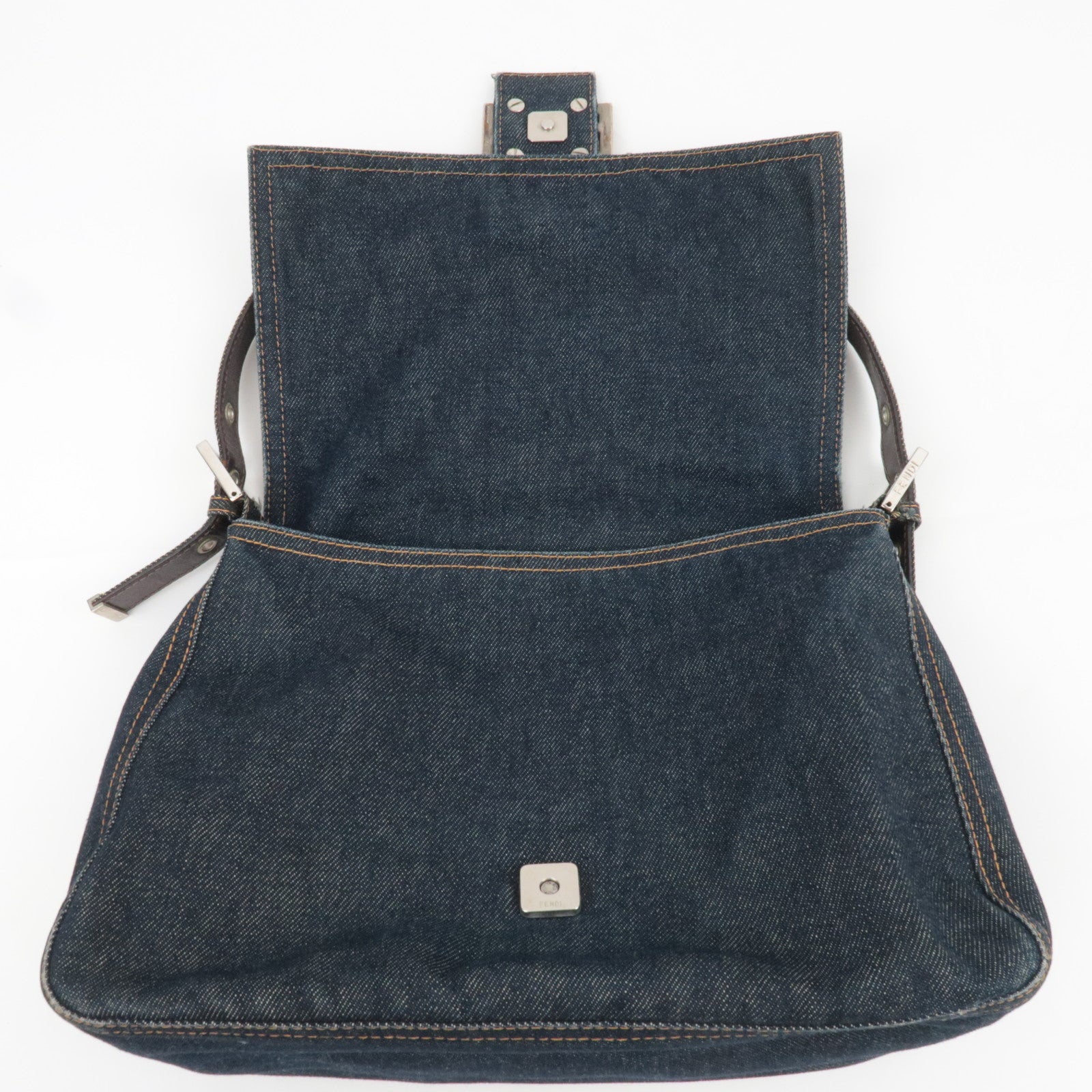 FENDI Mamma Baguette Denim Shoulder Bag Navy 26325