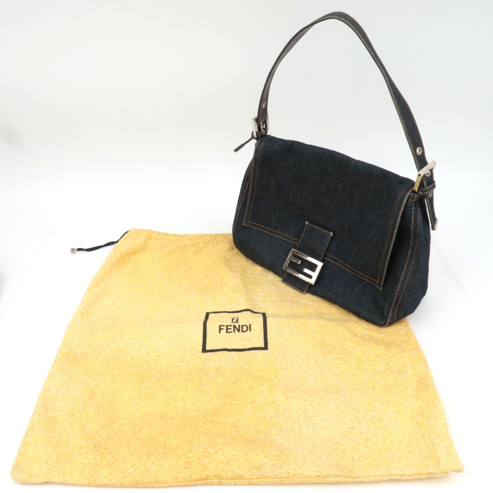 FENDI Mamma Baguette Denim Shoulder Bag Navy 26325