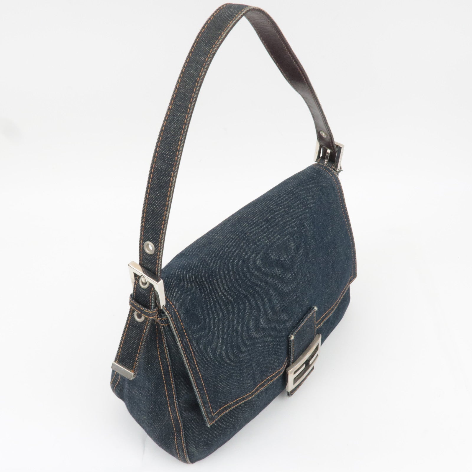 FENDI Mamma Baguette Denim Shoulder Bag Navy 26325
