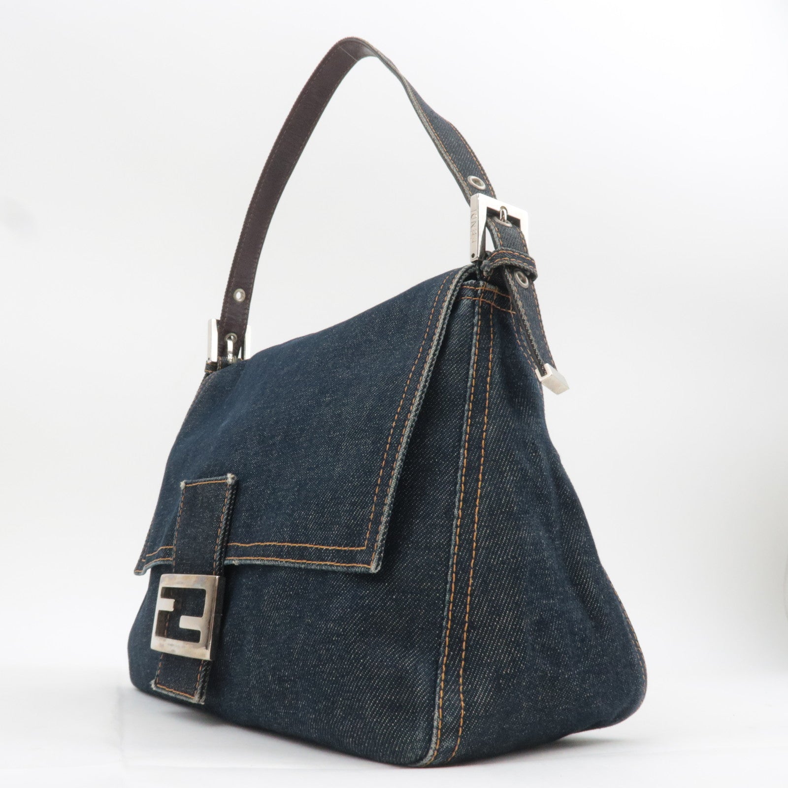 FENDI Mamma Baguette Denim Shoulder Bag Navy 26325