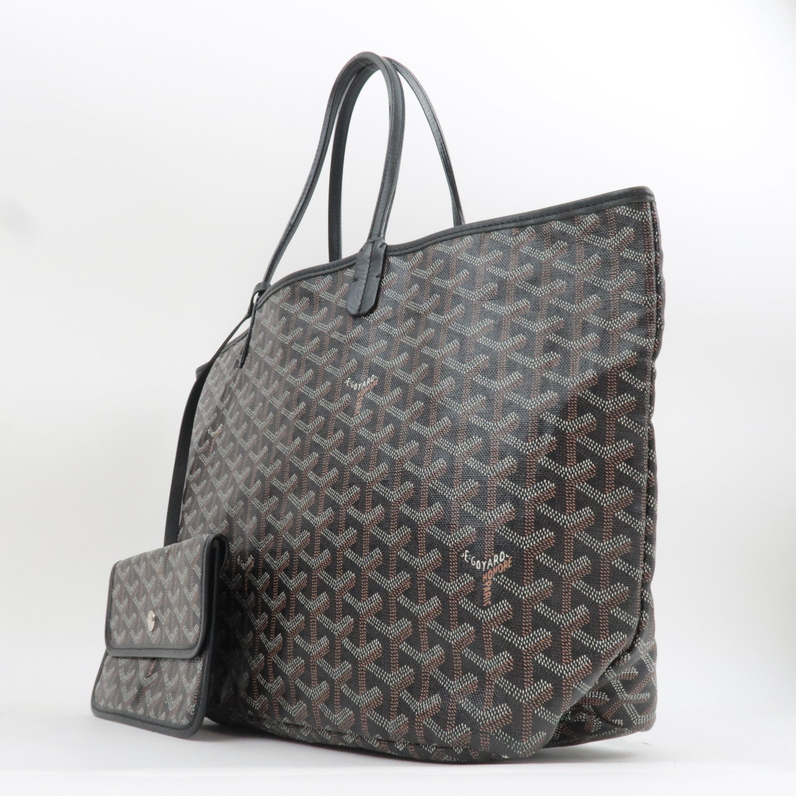GOYARD Herringbone Saint Louis PM PVC Leather Tote Bag Black