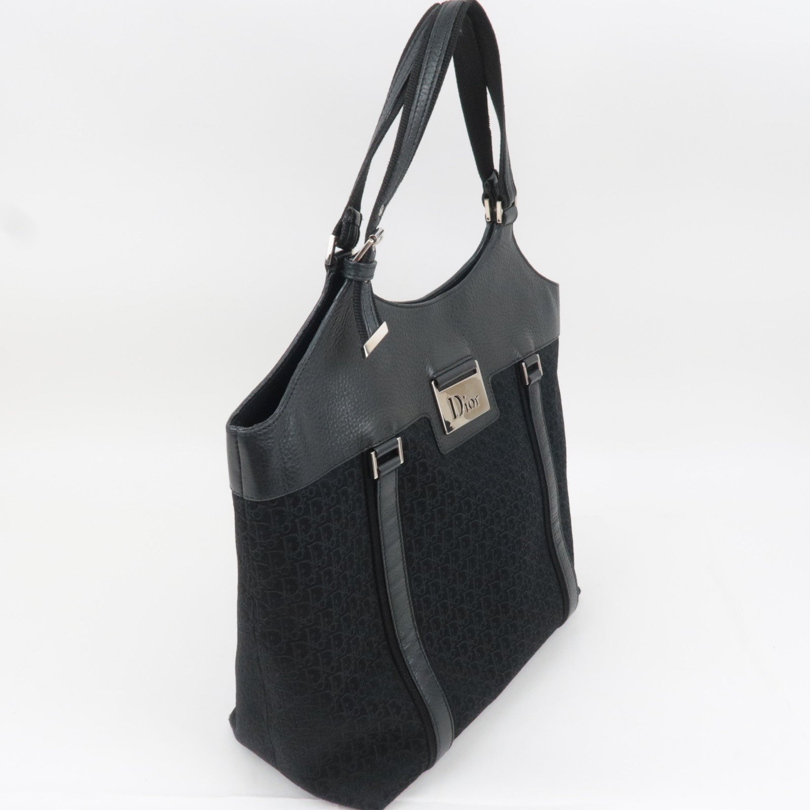 Christian Dior Street Chic Trotter Canvas Leather Handbag Black