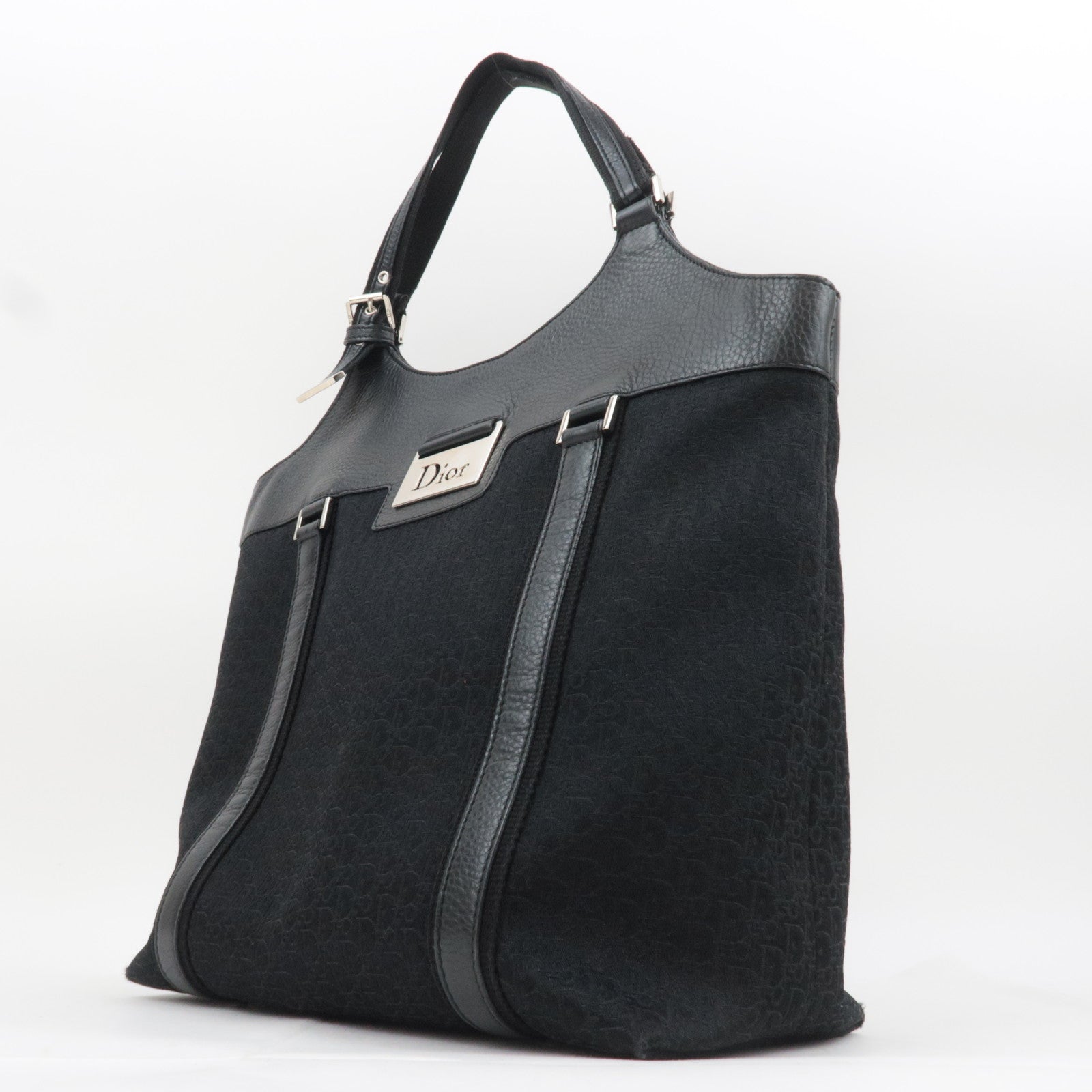 Christian Dior Street Chic Trotter Canvas Leather Handbag Black