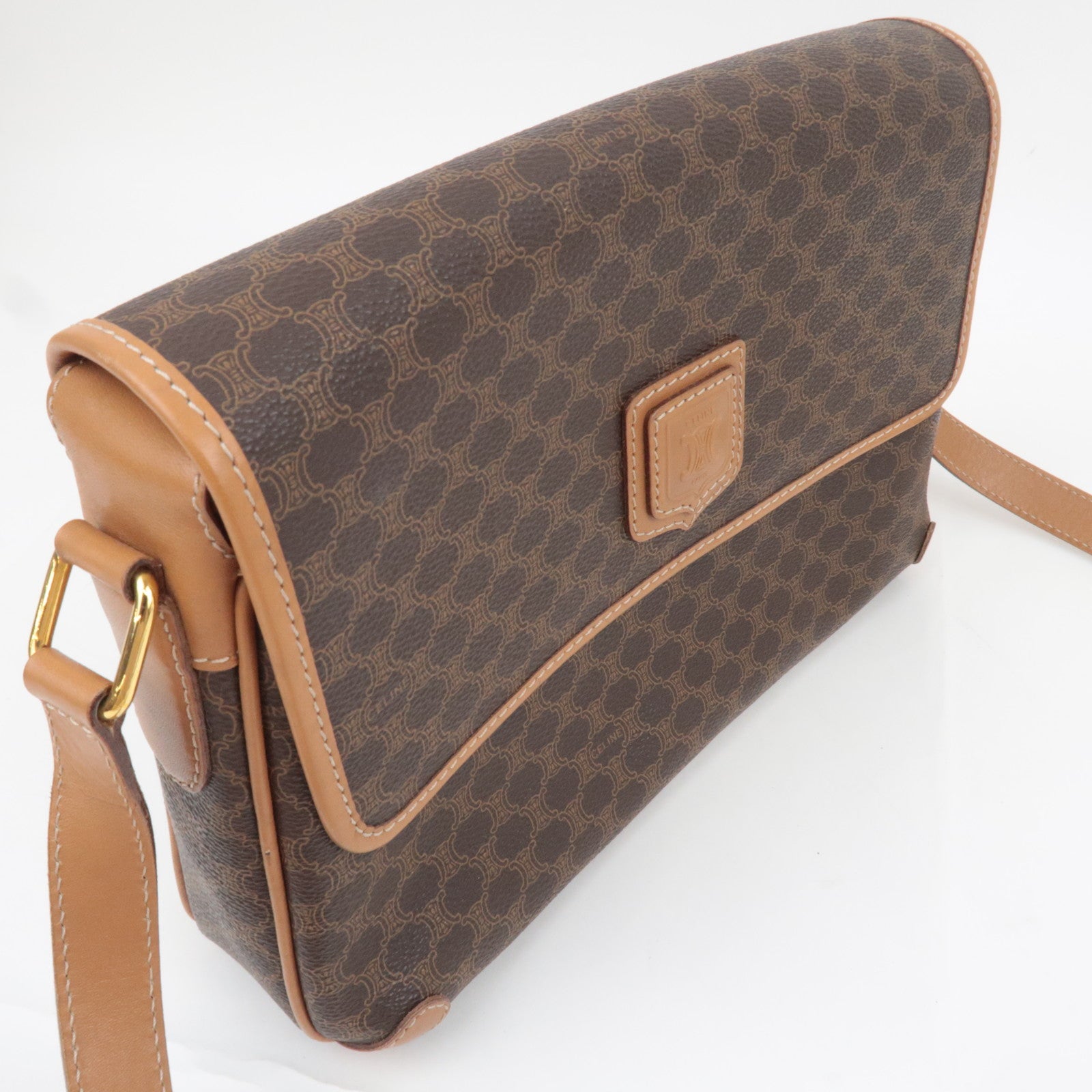CELINE Macadam PVC Leather Shoulder Bag Brown