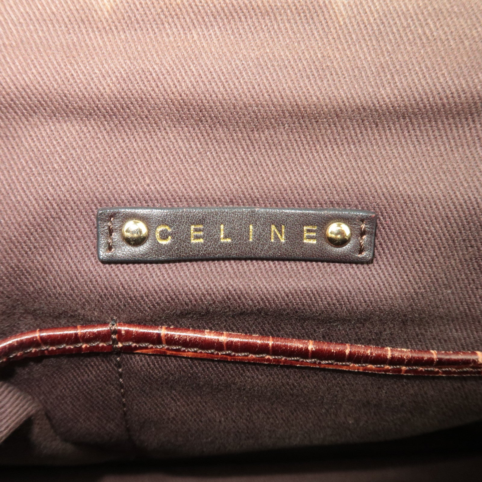 CELINE Macadam Canvas Embossed Leather Shoulder Bag Brown