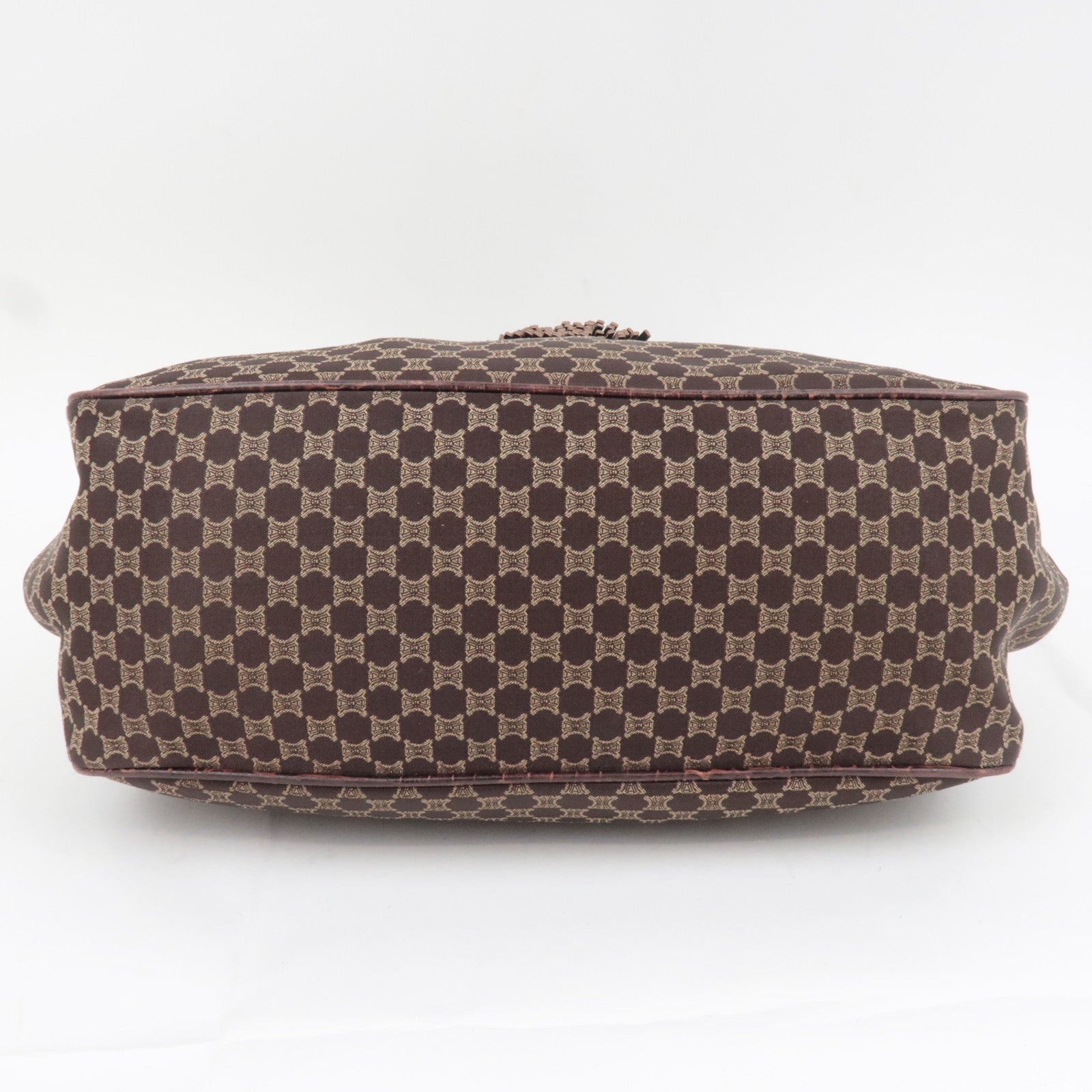 CELINE Macadam Canvas Embossed Leather Shoulder Bag Brown