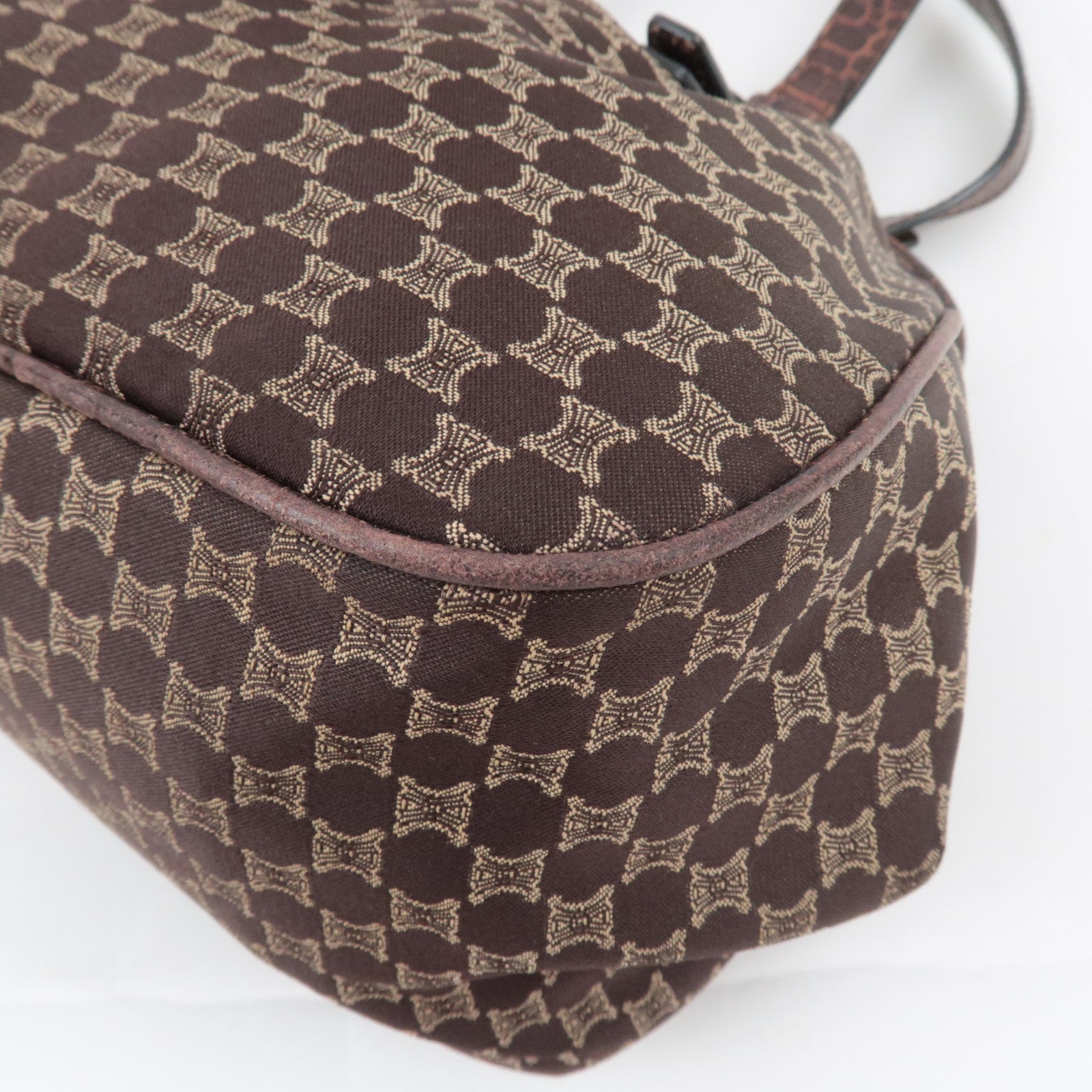 CELINE Macadam Canvas Embossed Leather Shoulder Bag Brown