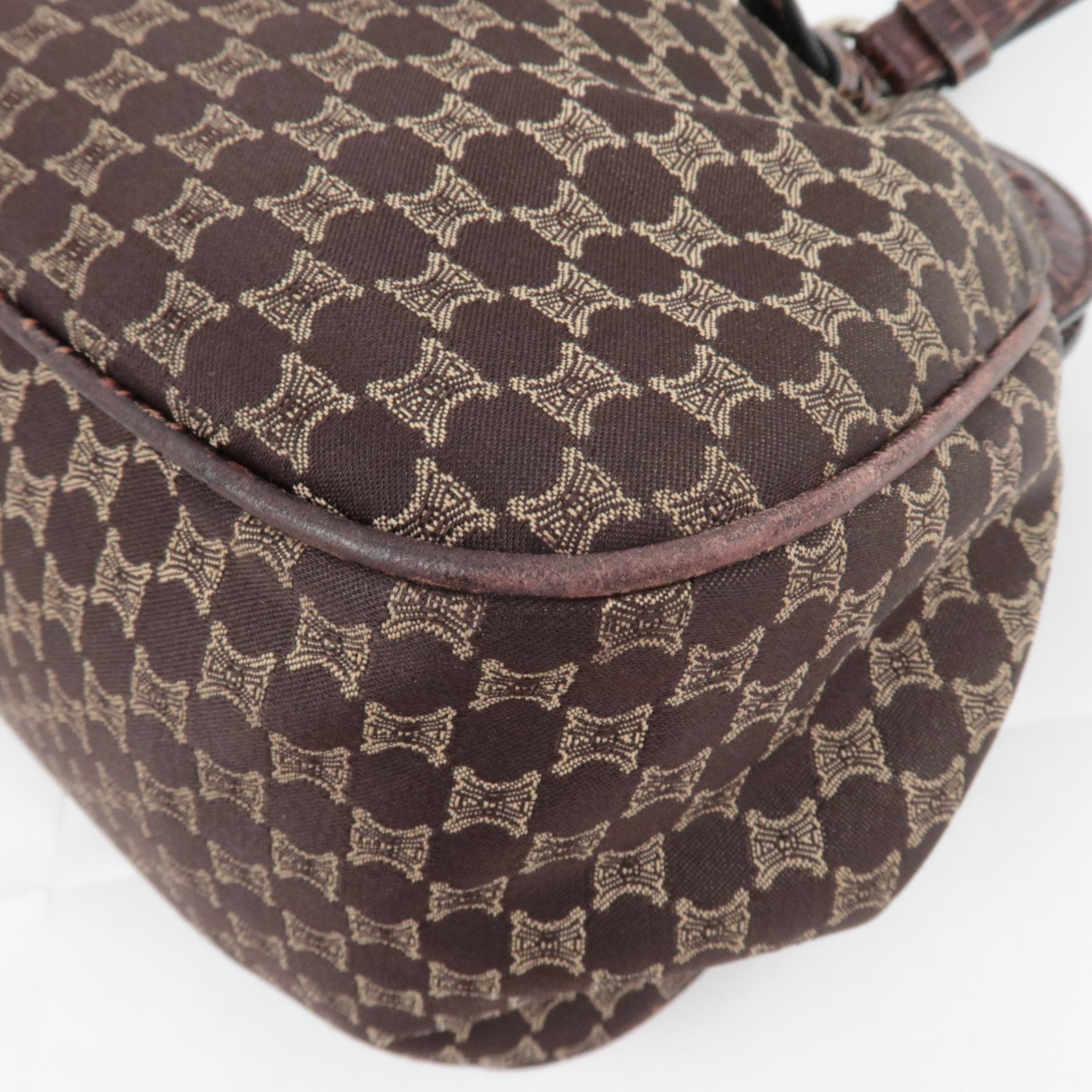 CELINE Macadam Canvas Embossed Leather Shoulder Bag Brown