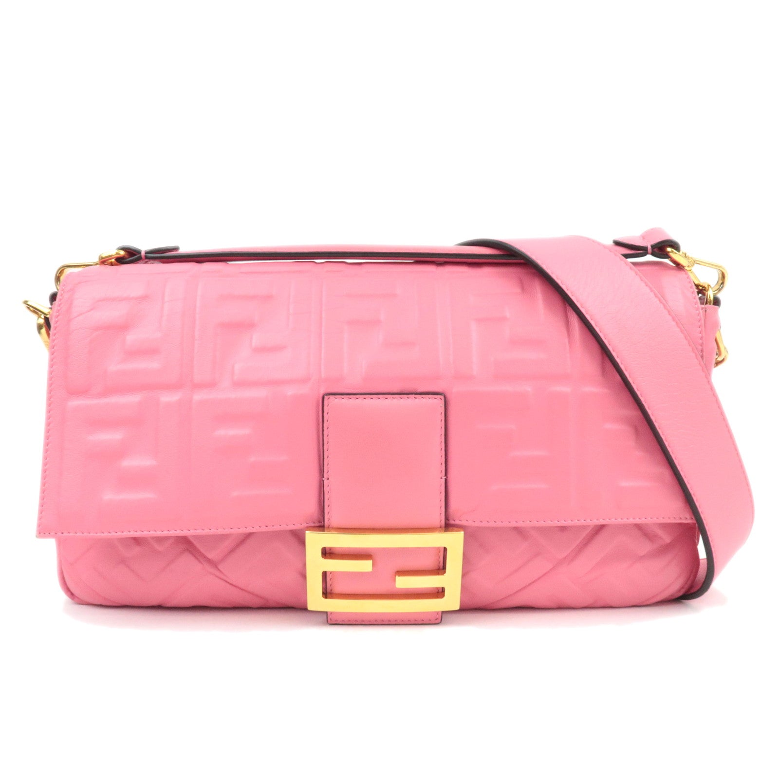 FENDI Zucca Mamma Baguette Large 2Way Leather Shoulder Bag Pink 8BR77189373
