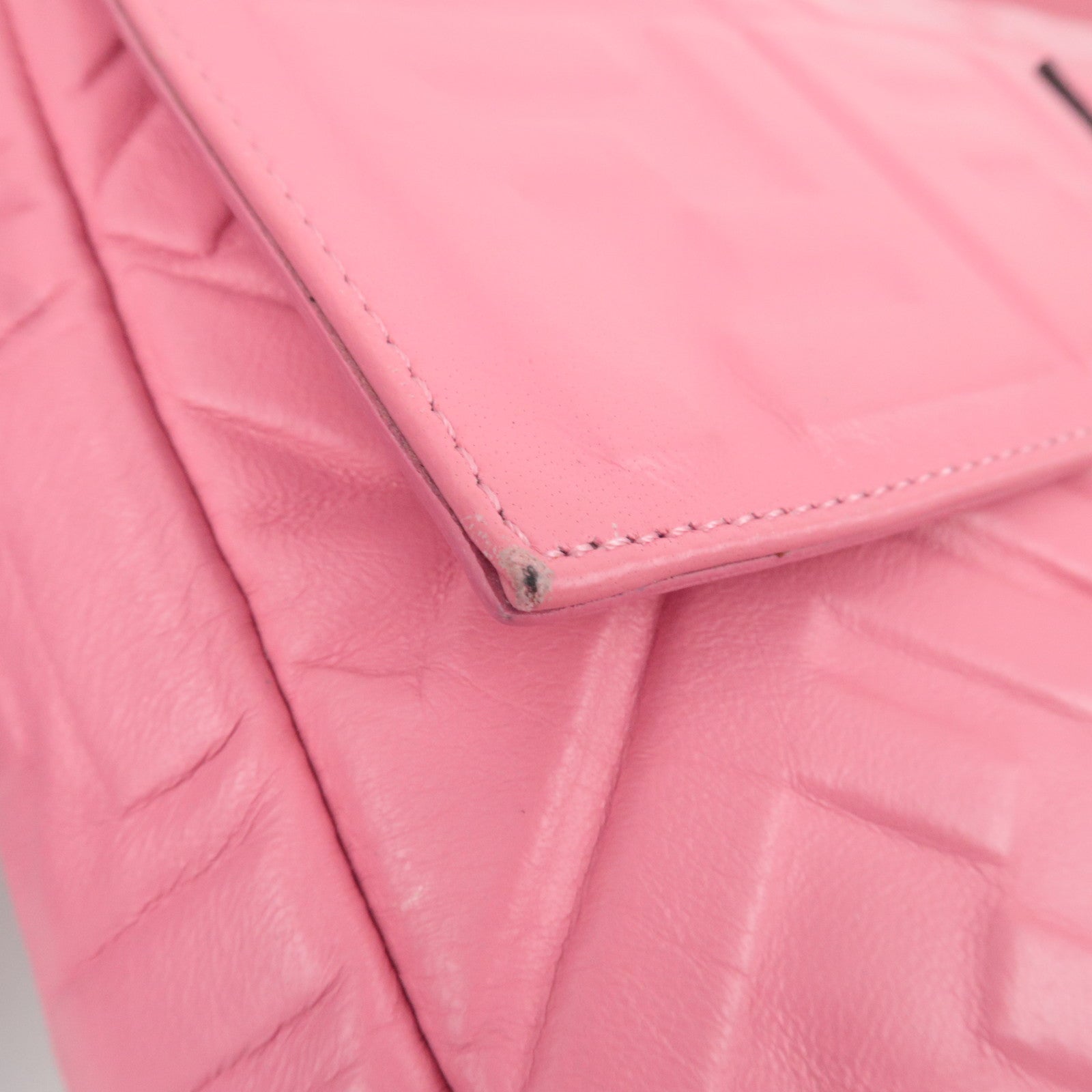 FENDI Zucca Mamma Baguette Large 2Way Leather Shoulder Bag Pink 8BR771