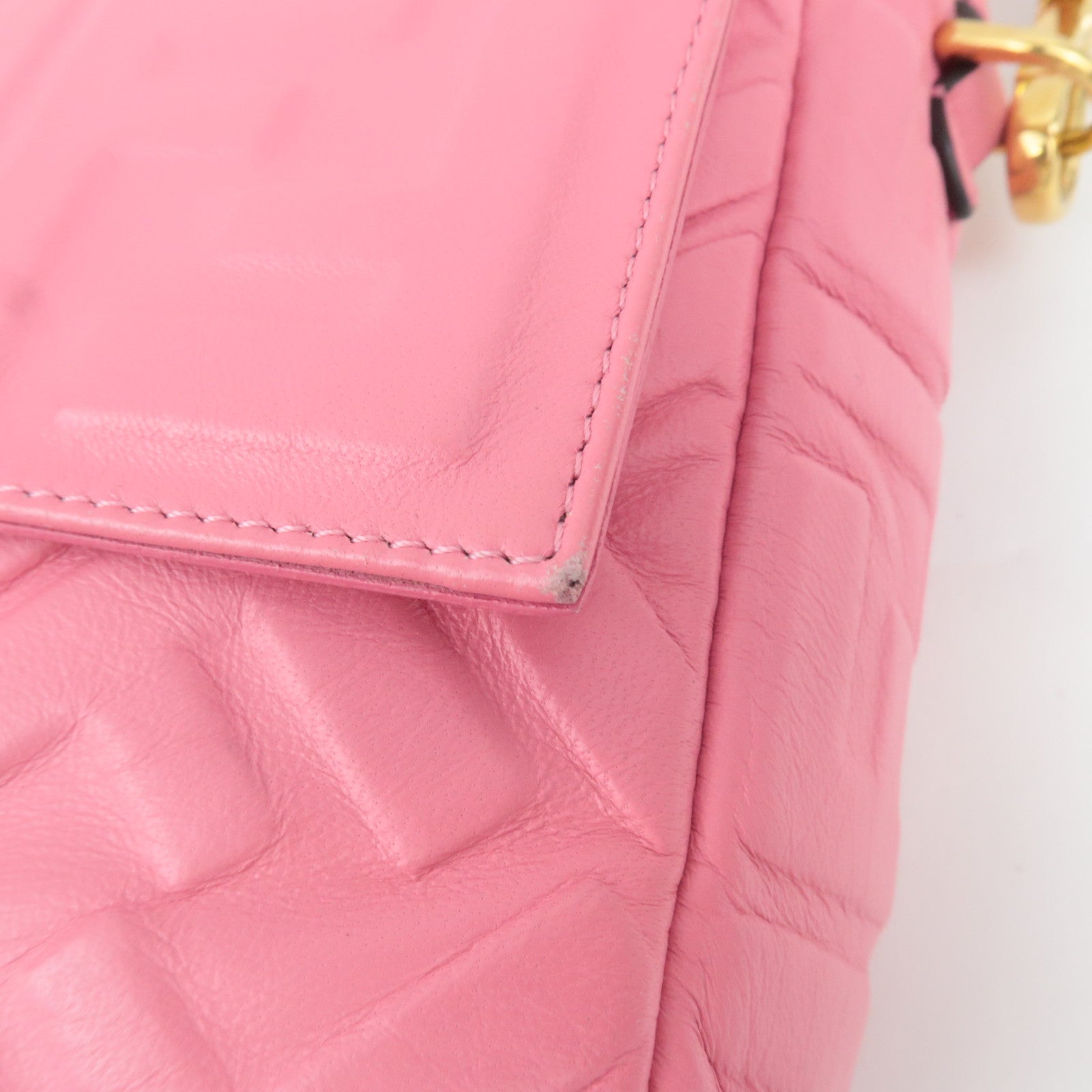 FENDI Zucca Mamma Baguette Large 2Way Leather Shoulder Bag Pink 8BR771