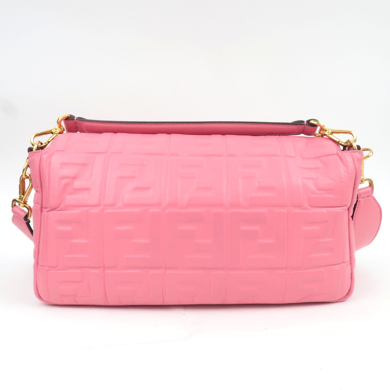 FENDI Zucca Mamma Baguette Large 2Way Leather Shoulder Bag Pink 8BR771