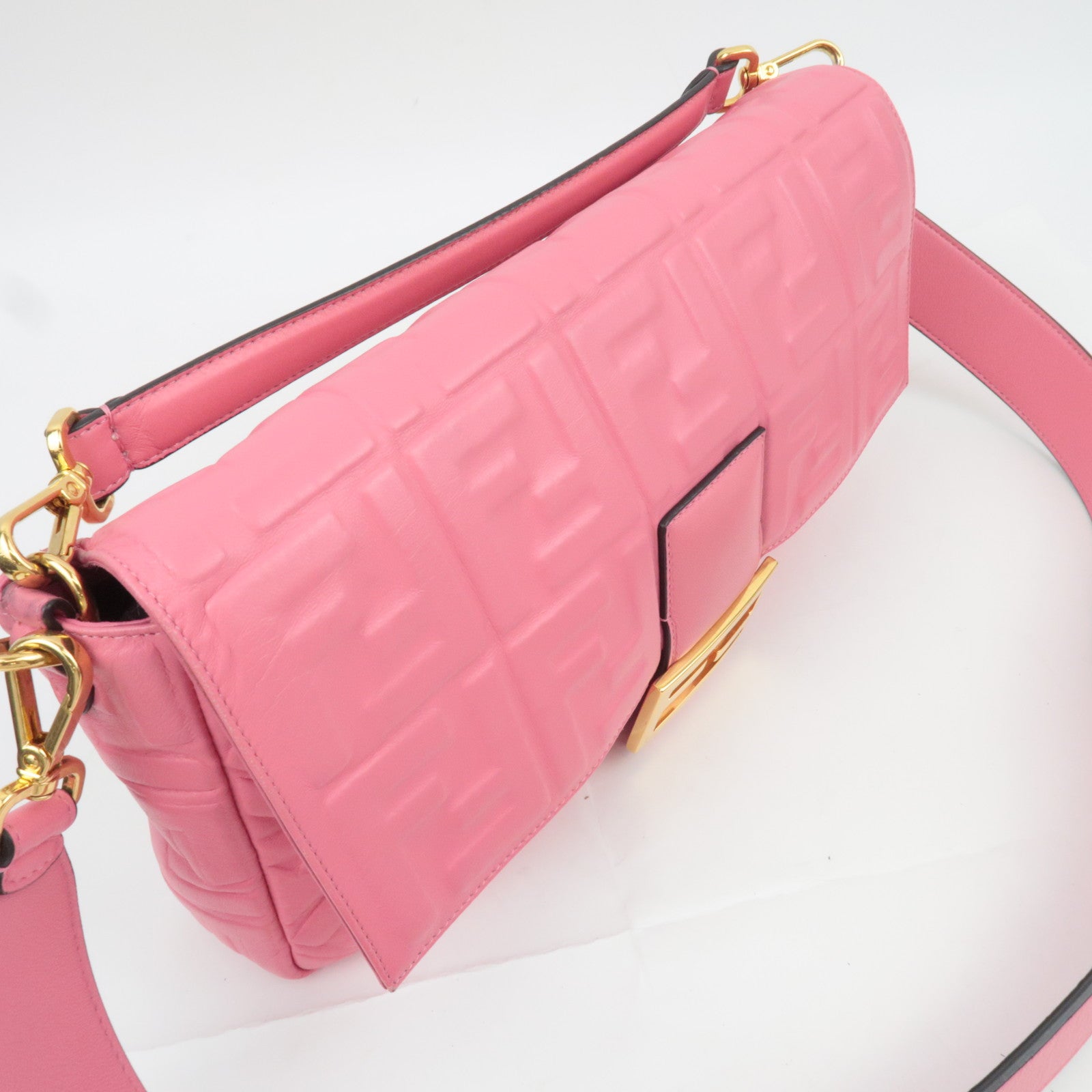 FENDI Zucca Mamma Baguette Large 2Way Leather Shoulder Bag Pink 8BR771