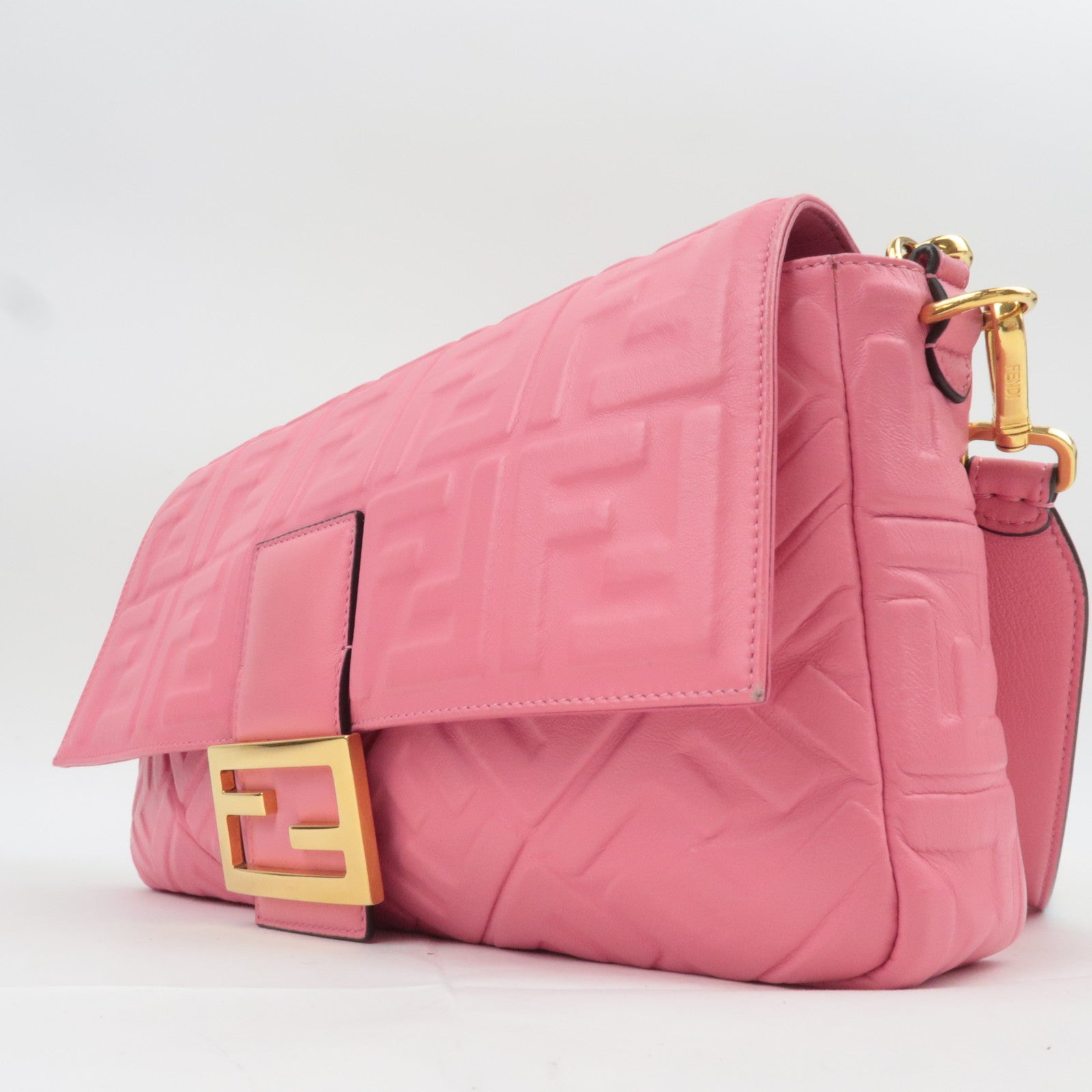 FENDI Zucca Mamma Baguette Large 2Way Leather Shoulder Bag Pink 8BR771