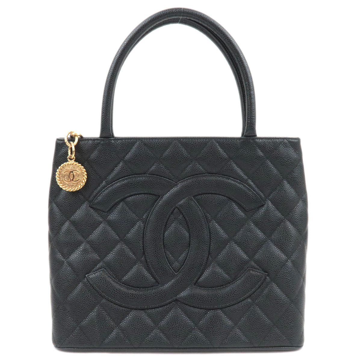 CHANEL Medallion Tote Caviarskin Black Gold HDW A0180489377
