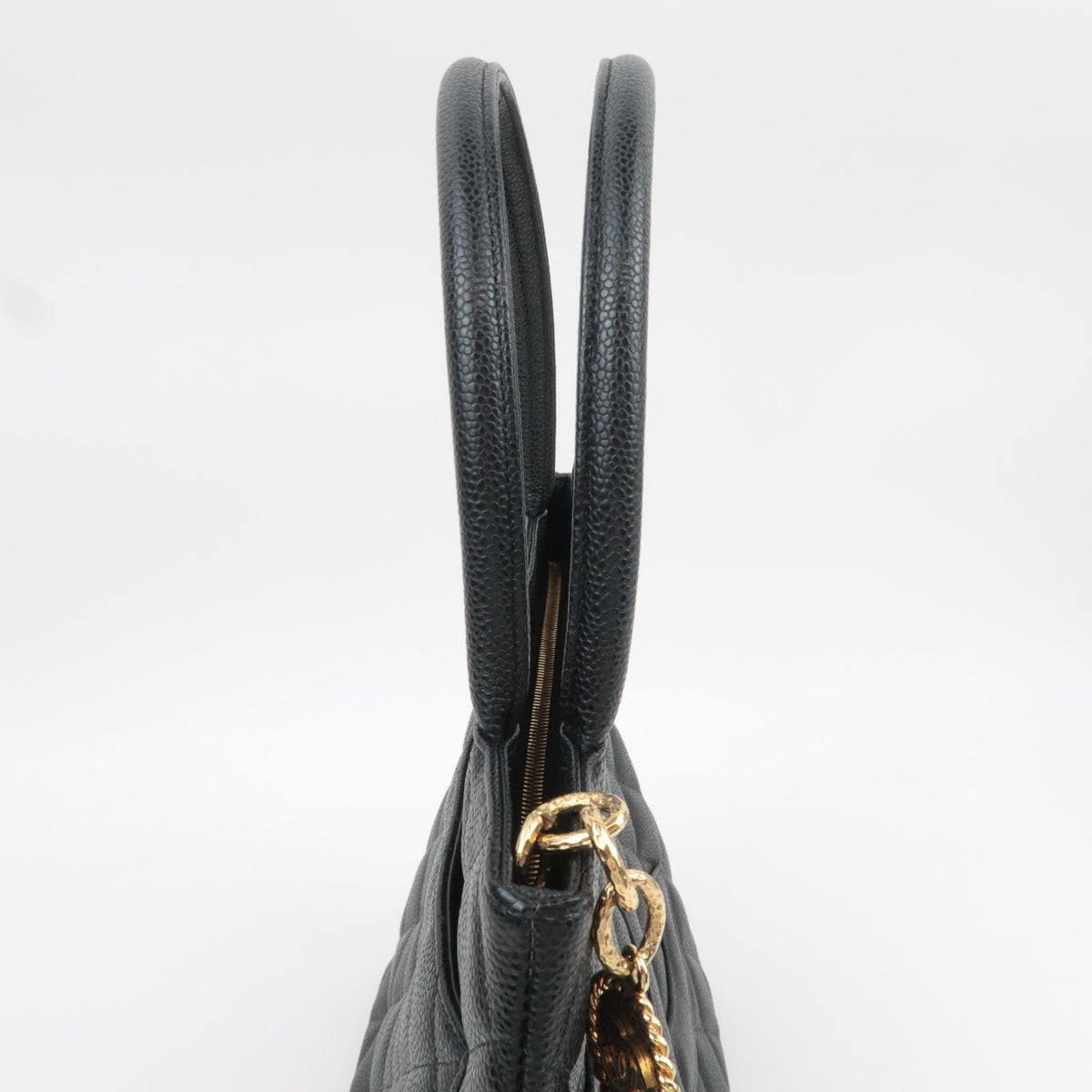 CHANEL Medallion Tote Caviarskin Black Gold HDW A01804