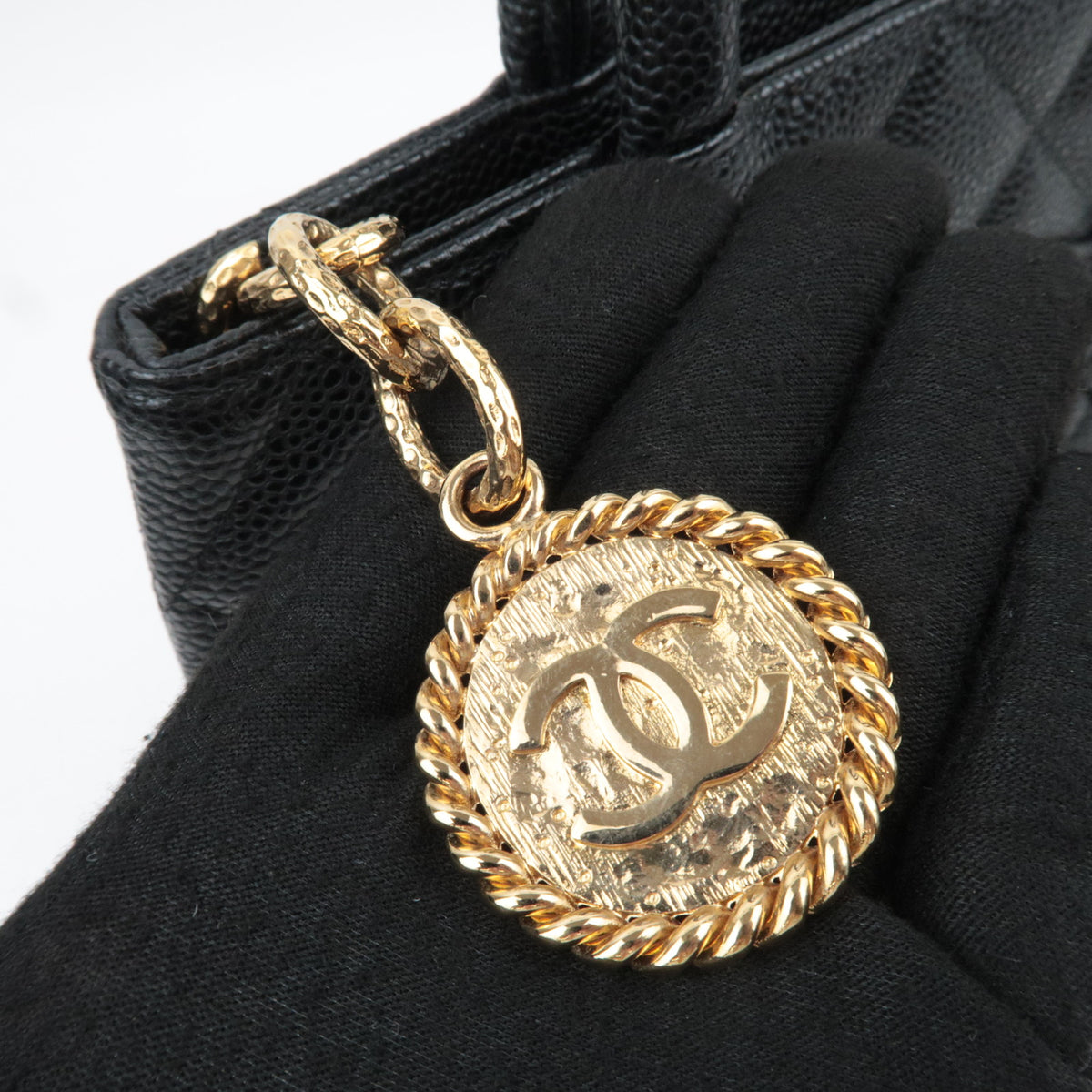CHANEL Medallion Tote Caviarskin Black Gold HDW A01804