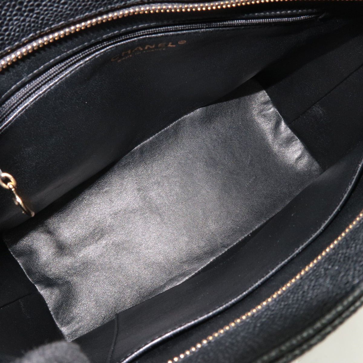 CHANEL Medallion Tote Caviarskin Black Gold HDW A01804