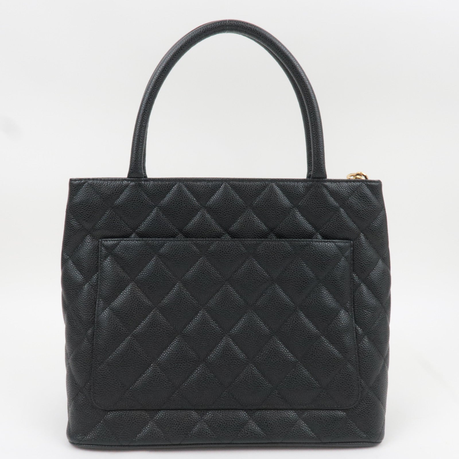 CHANEL Medallion Tote Caviarskin Black Gold HDW A01804