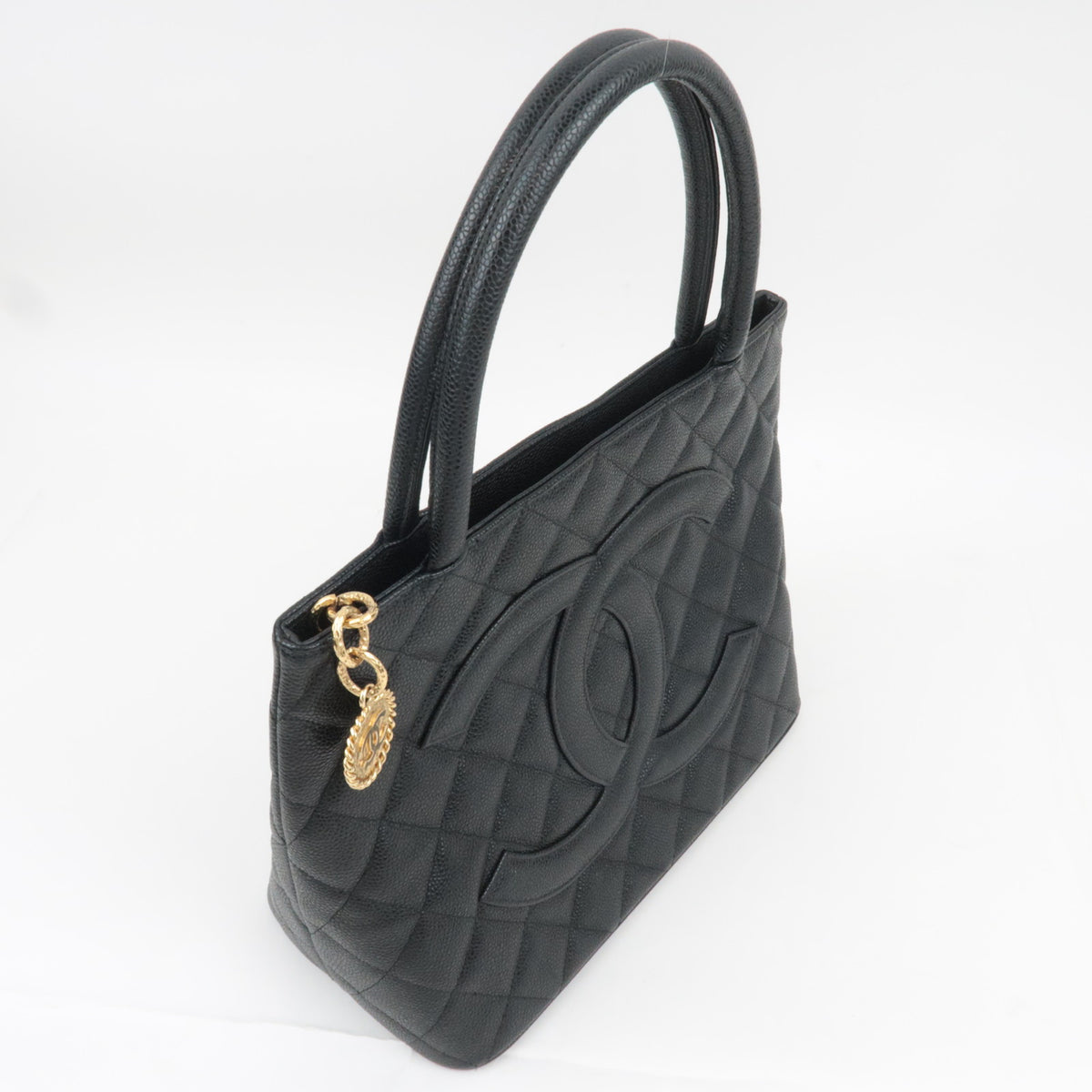 CHANEL Medallion Tote Caviarskin Black Gold HDW A01804
