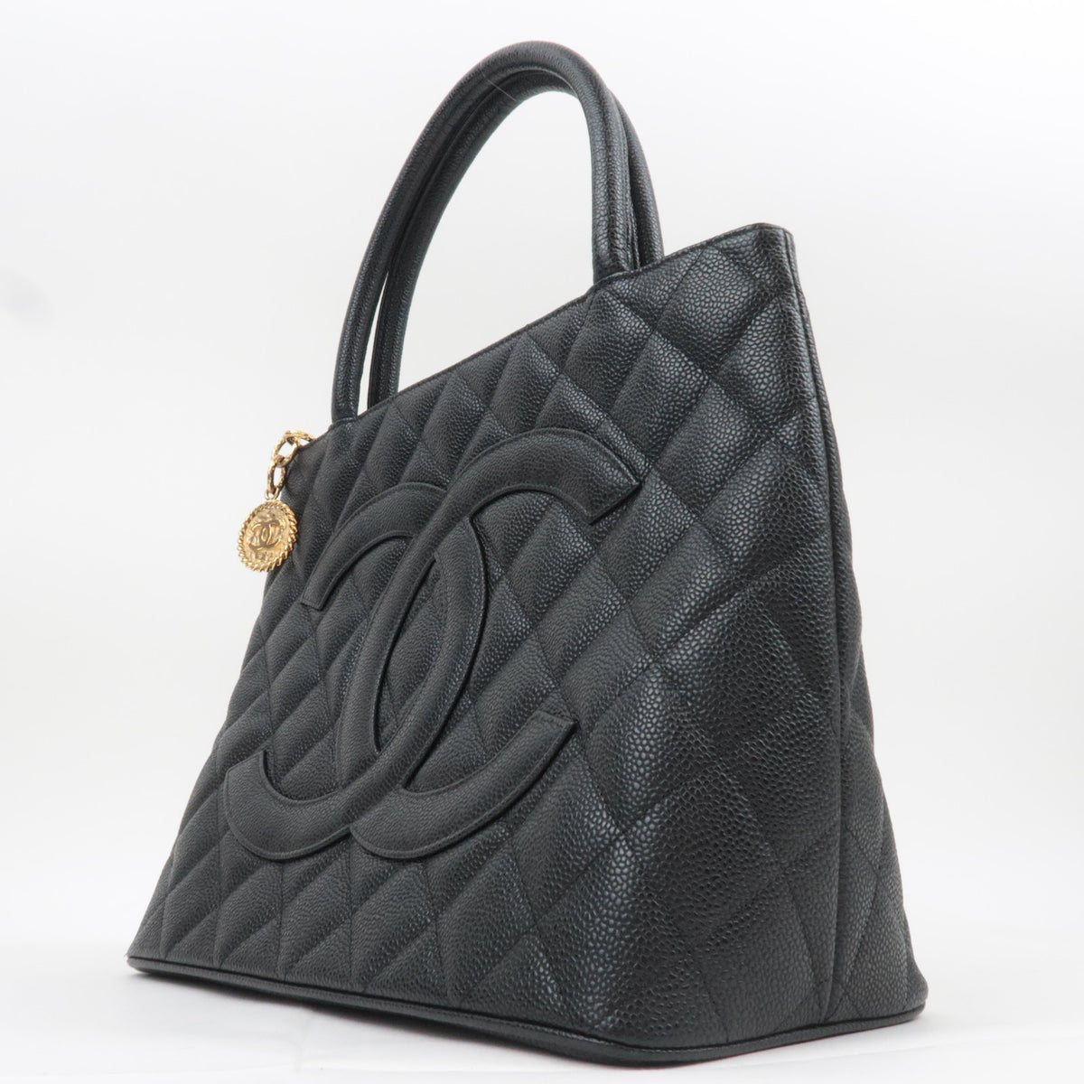 CHANEL Medallion Tote Caviarskin Black Gold HDW A01804
