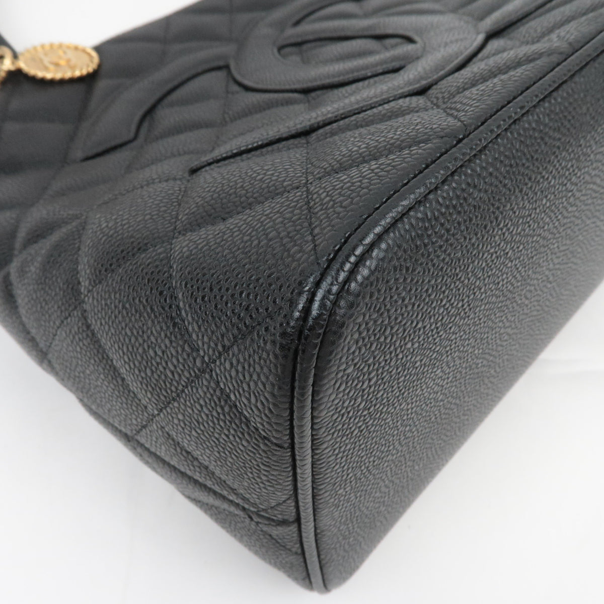 CHANEL Medallion Tote Caviarskin Black Gold HDW A01804