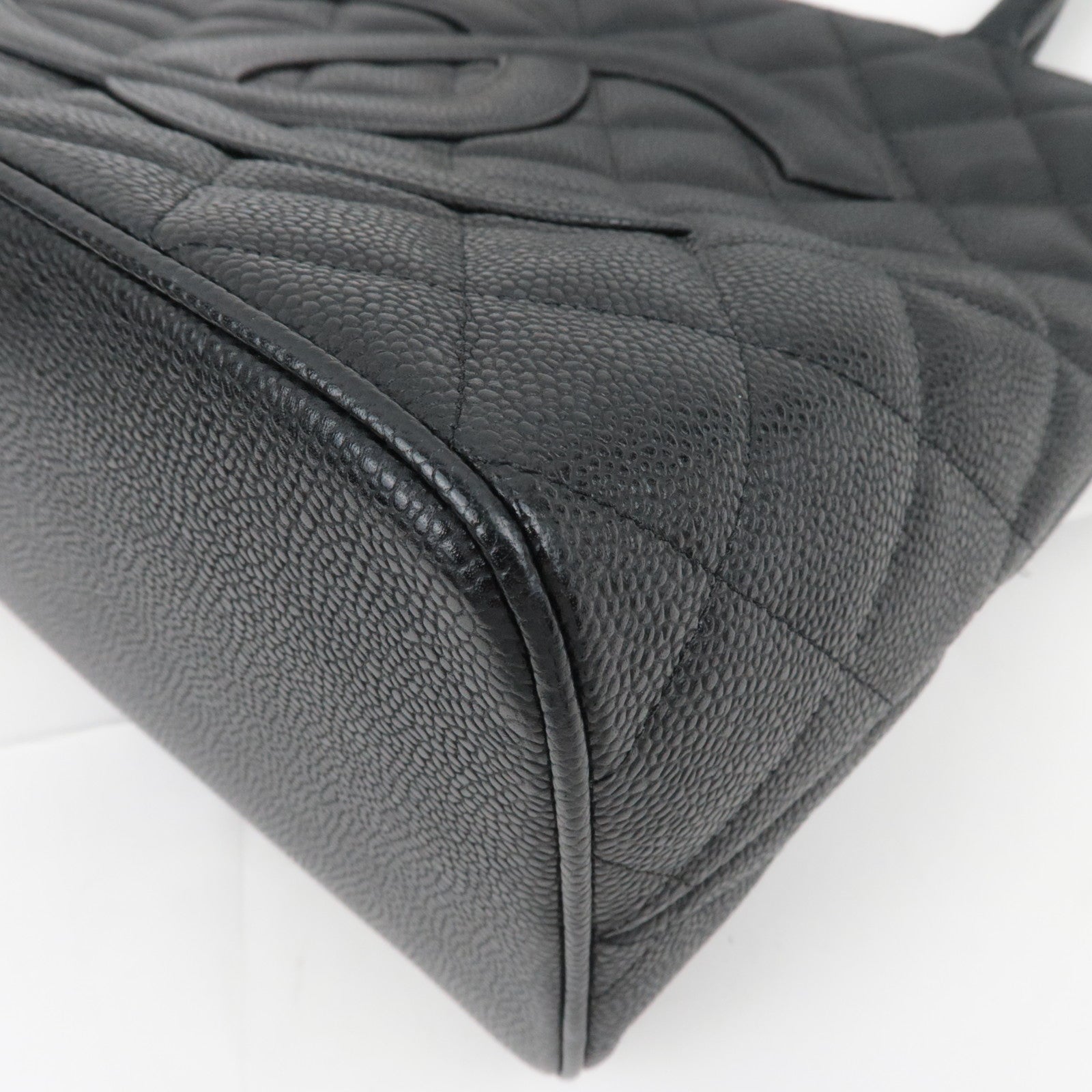 CHANEL Medallion Tote Caviarskin Black Gold HDW A01804