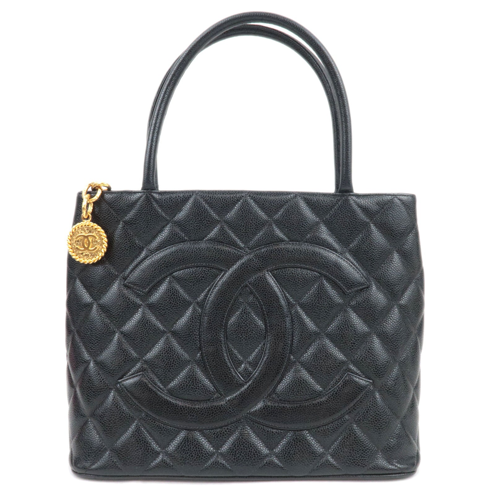 CHANEL Medallion Tote Caviarskin Black Gold HDW A0180489378