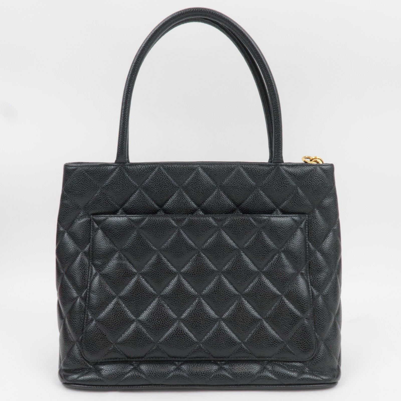 CHANEL Medallion Tote Caviarskin Black Gold HDW A01804