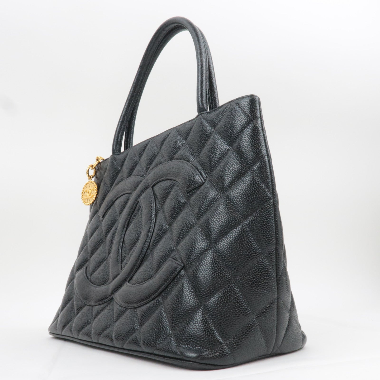 CHANEL Medallion Tote Caviarskin Black Gold HDW A01804