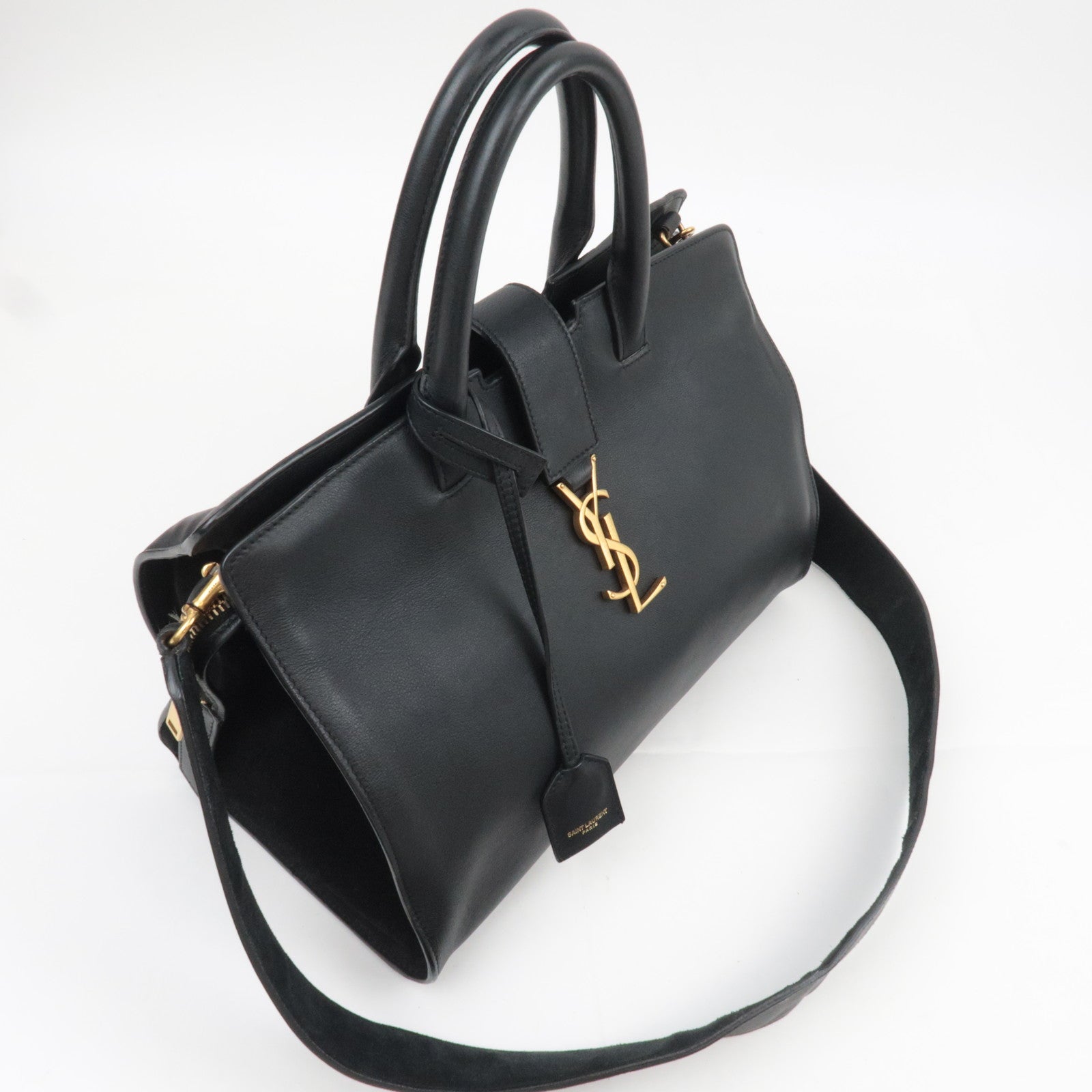 SAINT LAURENT Downtown Cabas 2Way Suede Handbag Black 436832