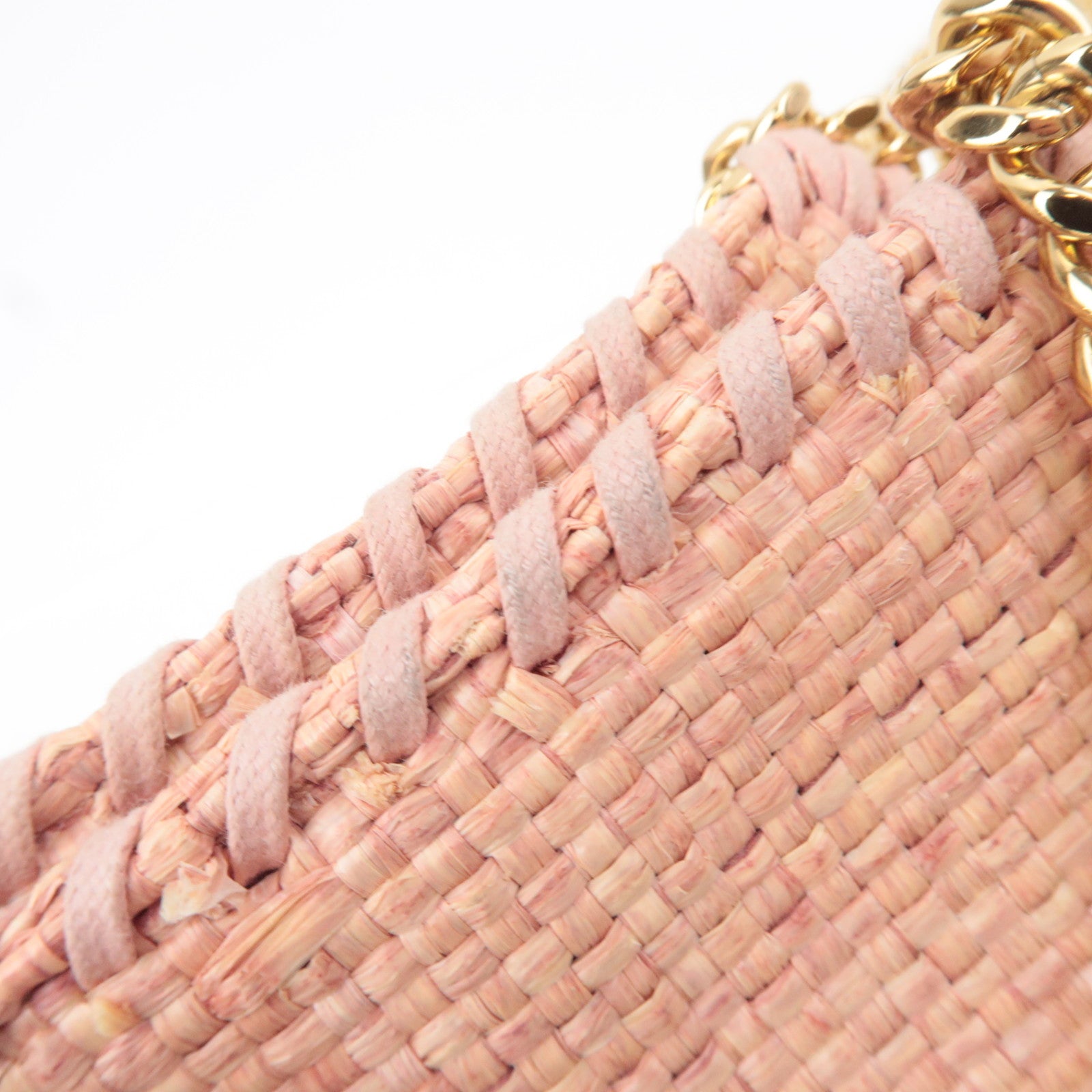 Stella McCartney Falabella Mini Weaved Raffia 2Way Chain Shoulder Bag Pink