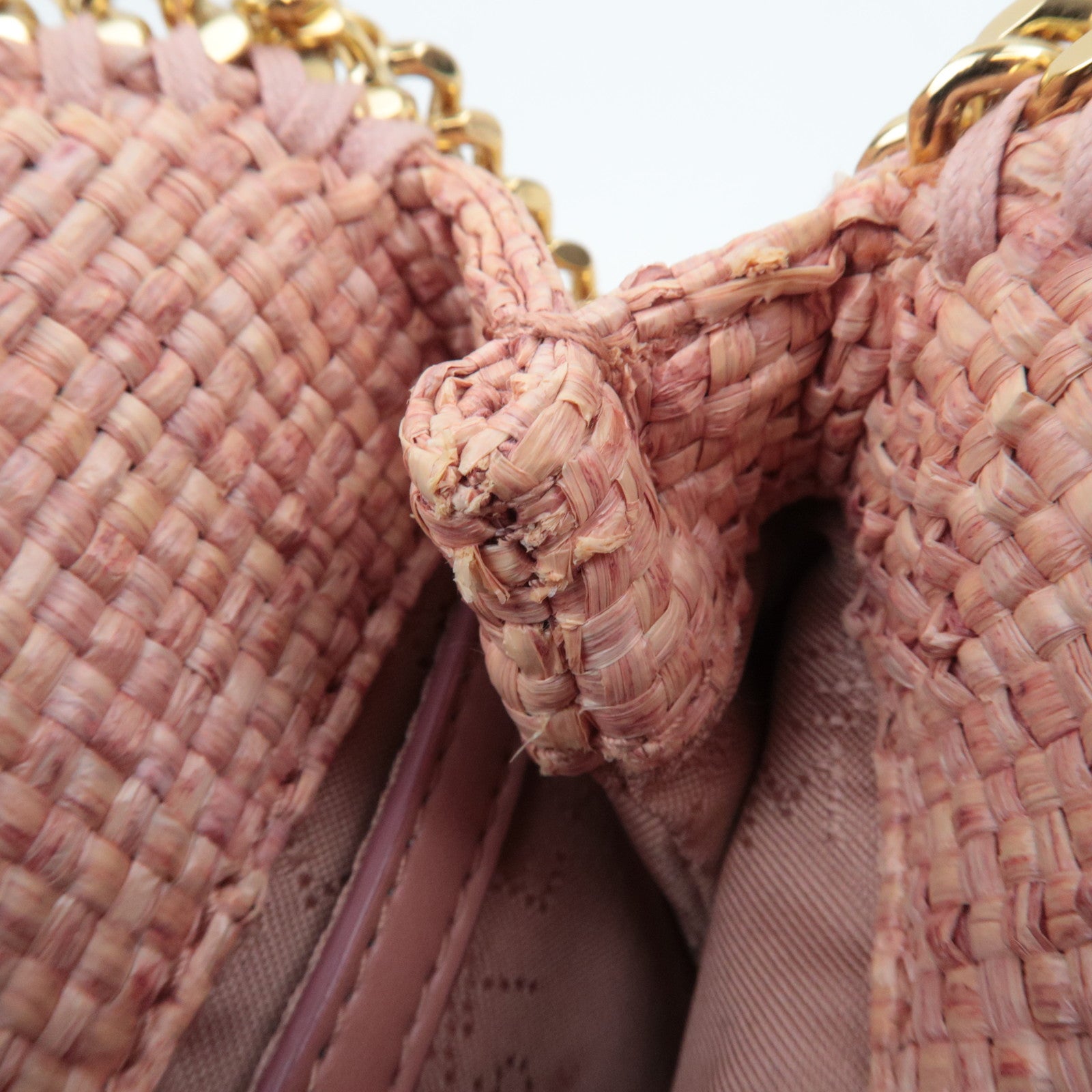 Stella McCartney Falabella Mini Weaved Raffia 2Way Chain Shoulder Bag Pink