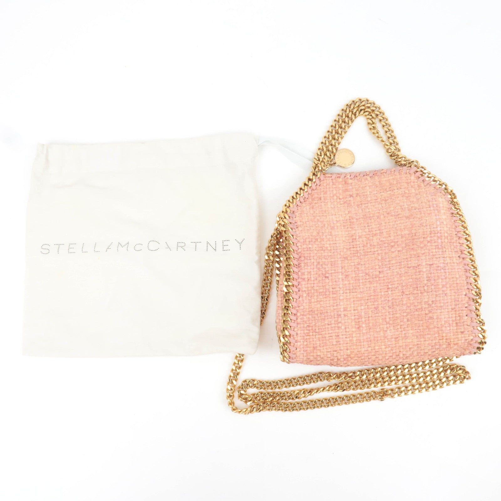 Stella McCartney Falabella Mini Weaved Raffia 2Way Chain Shoulder Bag Pink