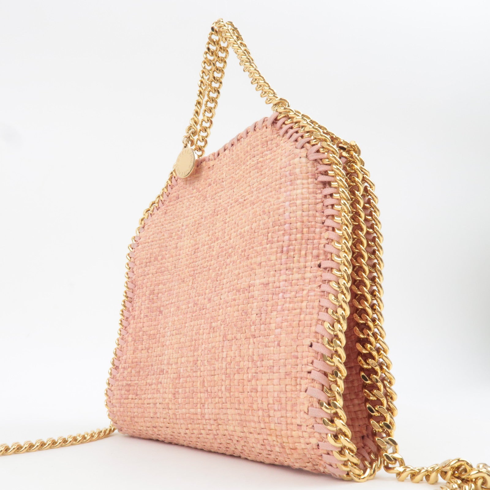 Stella McCartney Falabella Mini Weaved Raffia 2Way Chain Shoulder Bag Pink