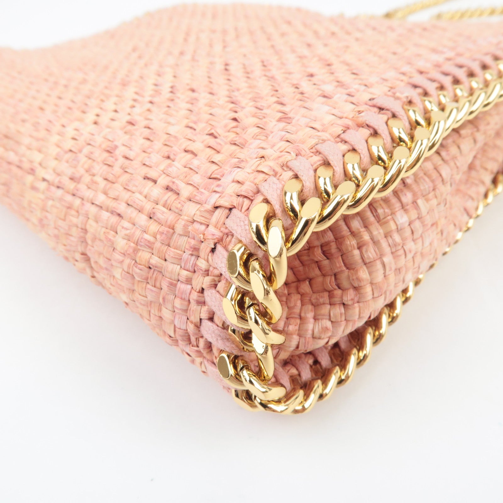 Stella McCartney Falabella Mini Weaved Raffia 2Way Chain Shoulder Bag Pink