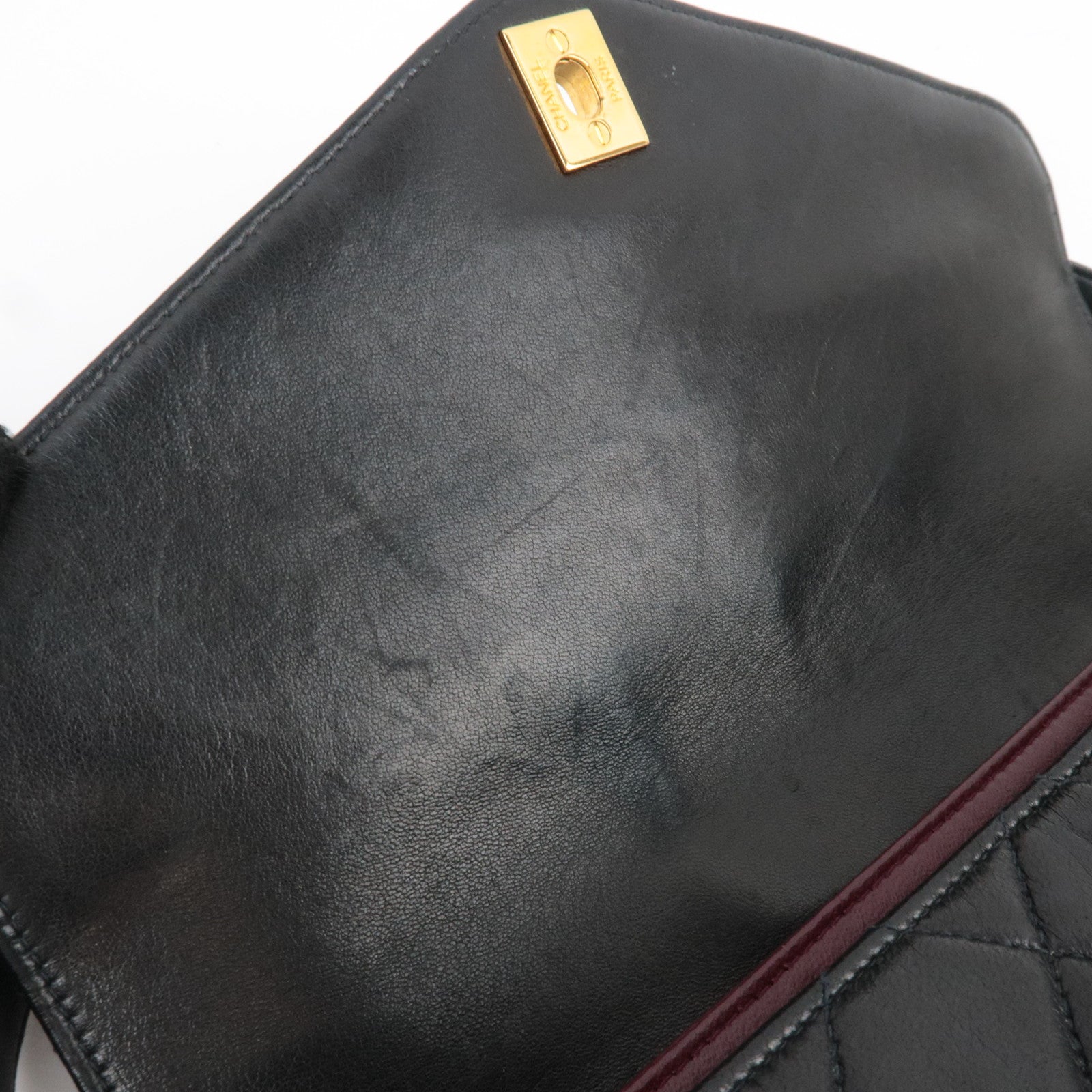 CHANEL Matelasse Lambskin Shoulder Bag Black Gold HDW