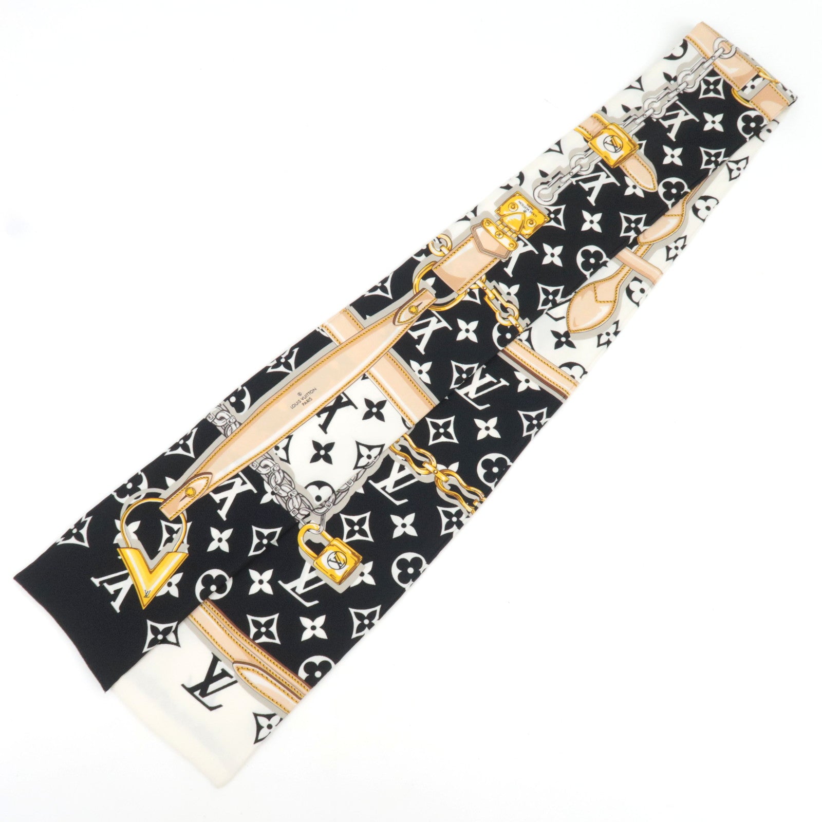 Louis Vuitton Bandeau Monogram Confidential Scarf 100% Silk Black White M78656